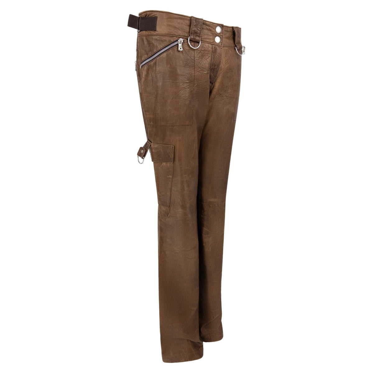 2004 Dolce & Gabbana Brown Distressed Leather D - Ring Pants - RealList