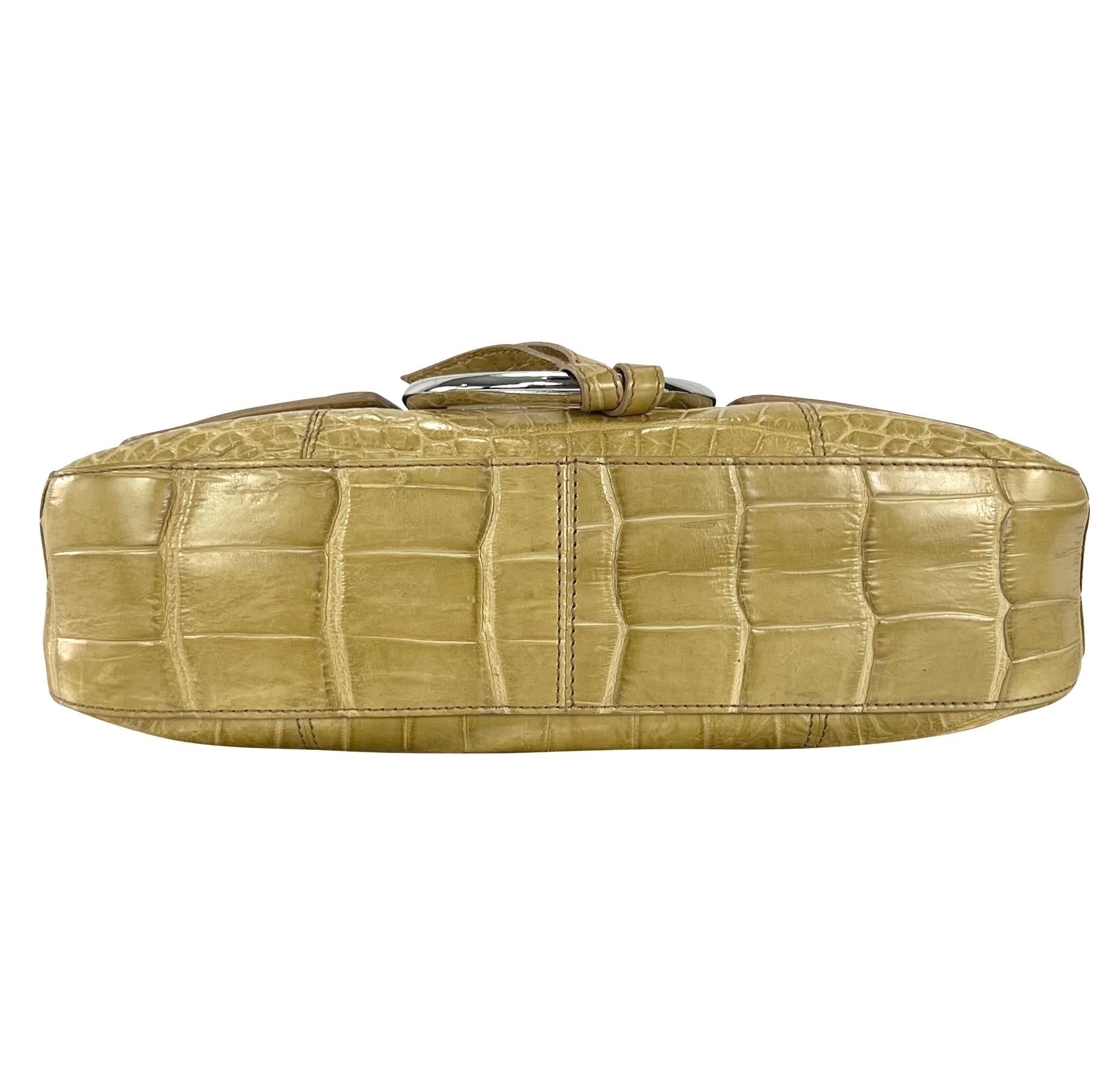 2004 Dolce & Gabbana Genuine Crocodile Tan Large Ring Flap Medium Shoulder Bag - RealList