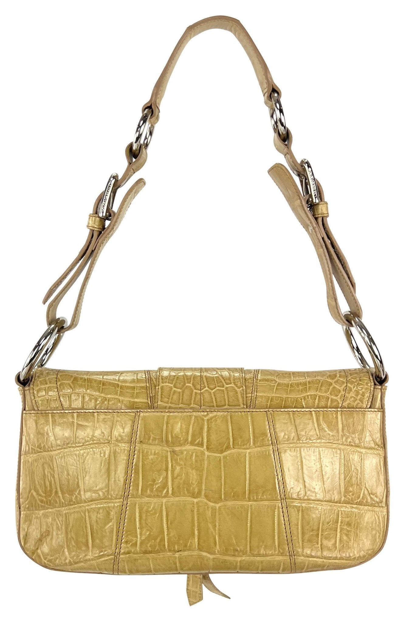 2004 Dolce & Gabbana Genuine Crocodile Tan Large Ring Flap Medium Shoulder Bag - RealList