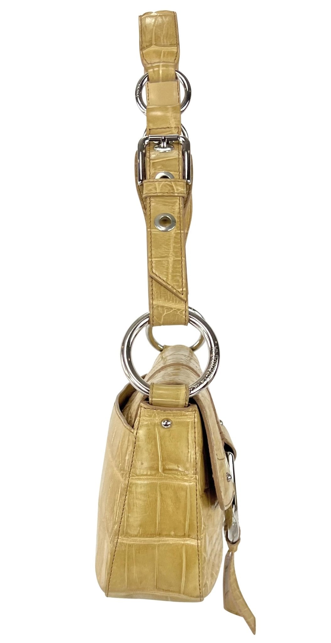 2004 Dolce & Gabbana Genuine Crocodile Tan Large Ring Flap Medium Shoulder Bag - RealList