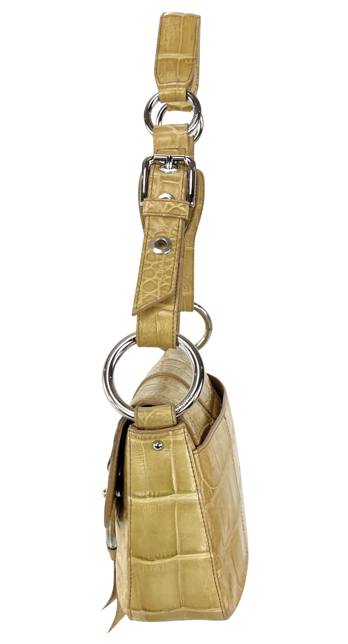 2004 Dolce & Gabbana Genuine Crocodile Tan Large Ring Flap Medium Shoulder Bag - RealList