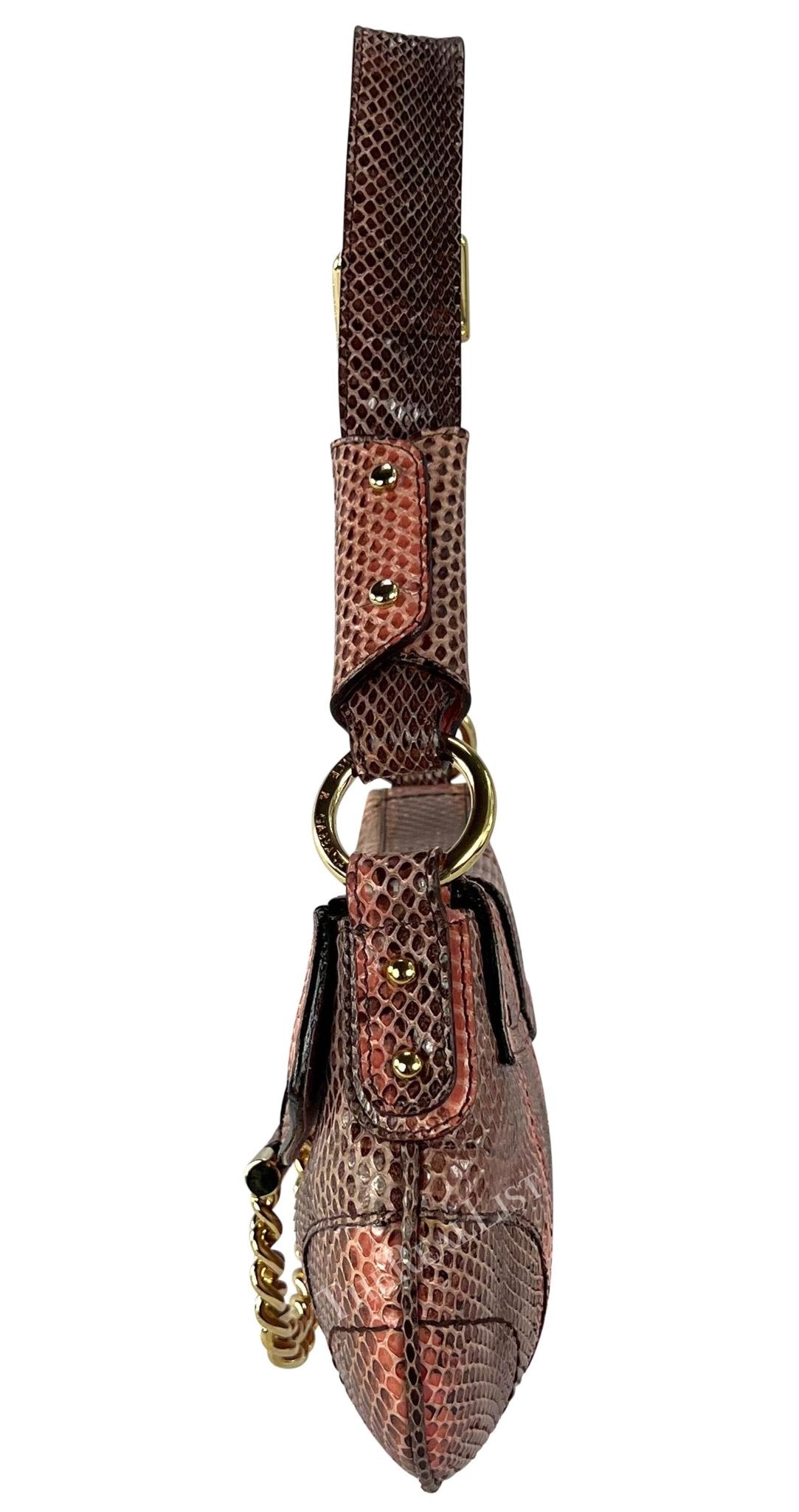 2004 Dolce & Gabbana Salmon Tone Snakeskin Chain Ring Small Shoulder Bag - RealList