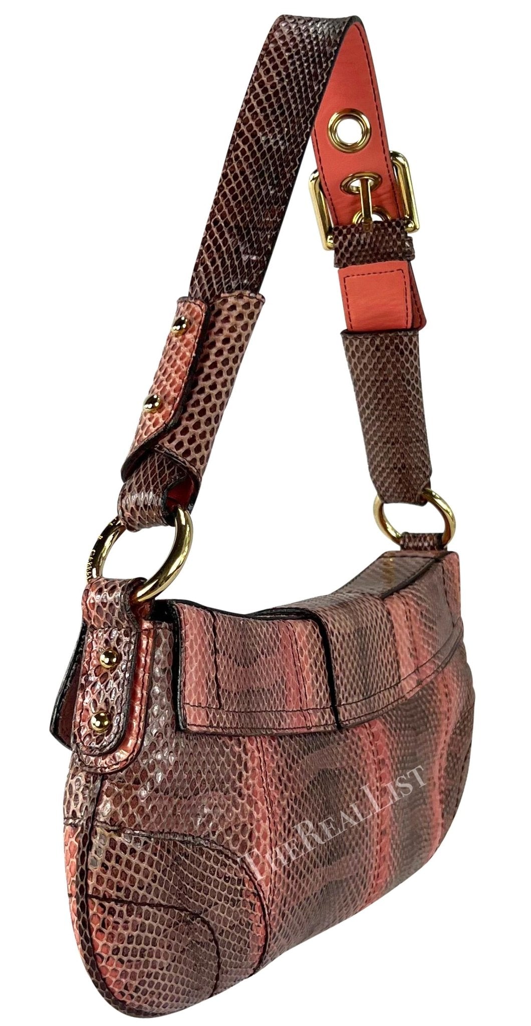 2004 Dolce & Gabbana Salmon Tone Snakeskin Chain Ring Small Shoulder Bag - RealList