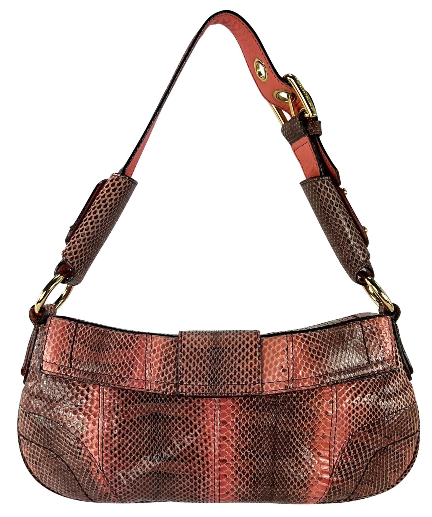2004 Dolce & Gabbana Salmon Tone Snakeskin Chain Ring Small Shoulder Bag - RealList
