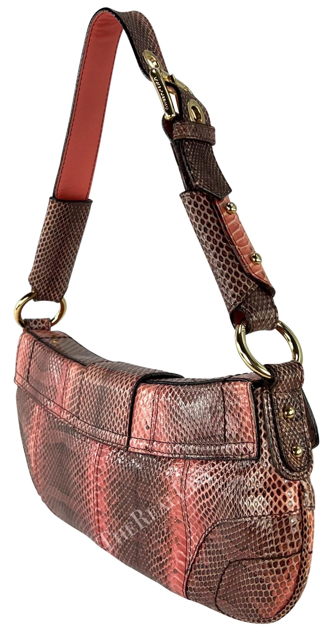 2004 Dolce & Gabbana Salmon Tone Snakeskin Chain Ring Small Shoulder Bag - RealList