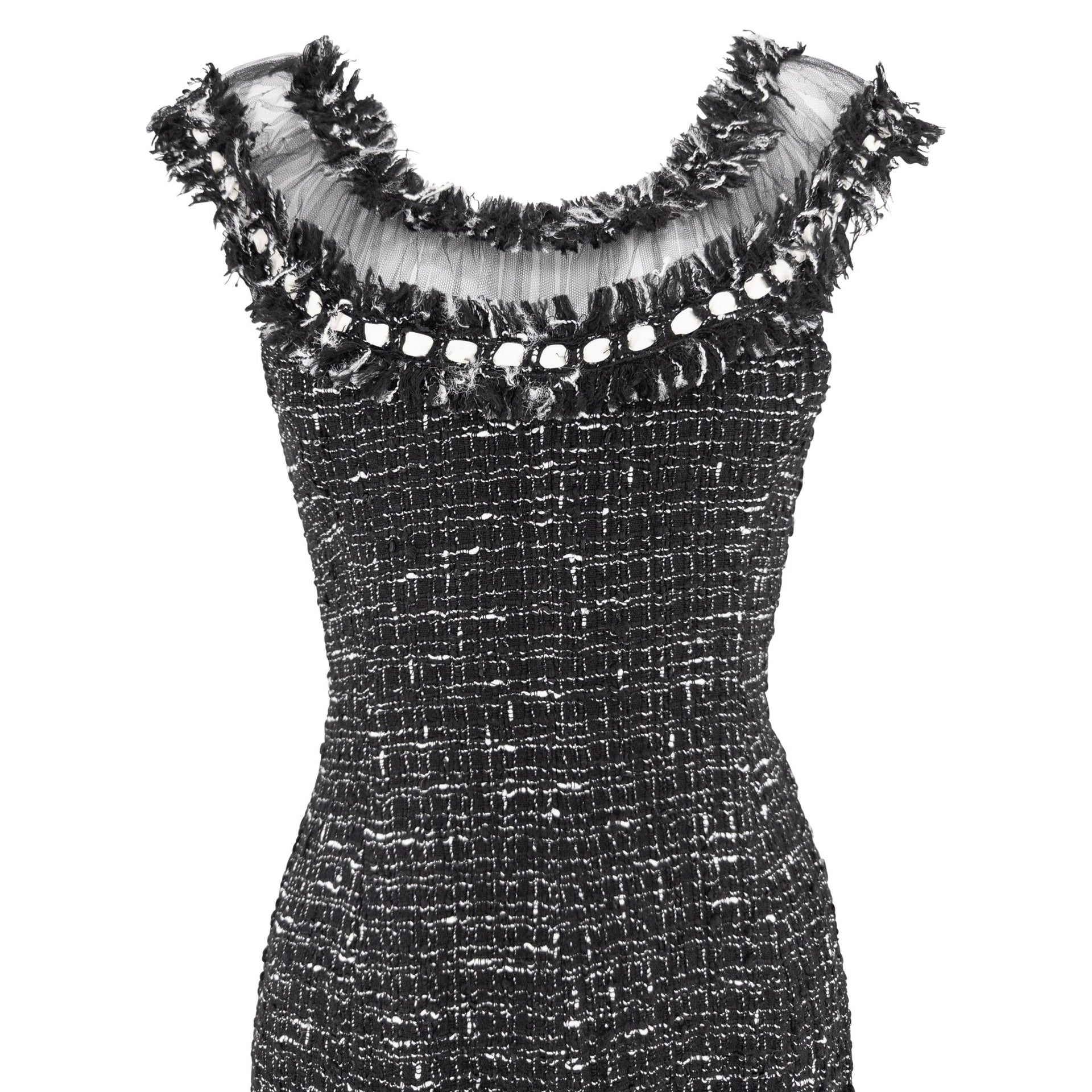 2004 Emanuel Ungaro Black Tweed Sheer Mesh Flared Midi Dress - RealList