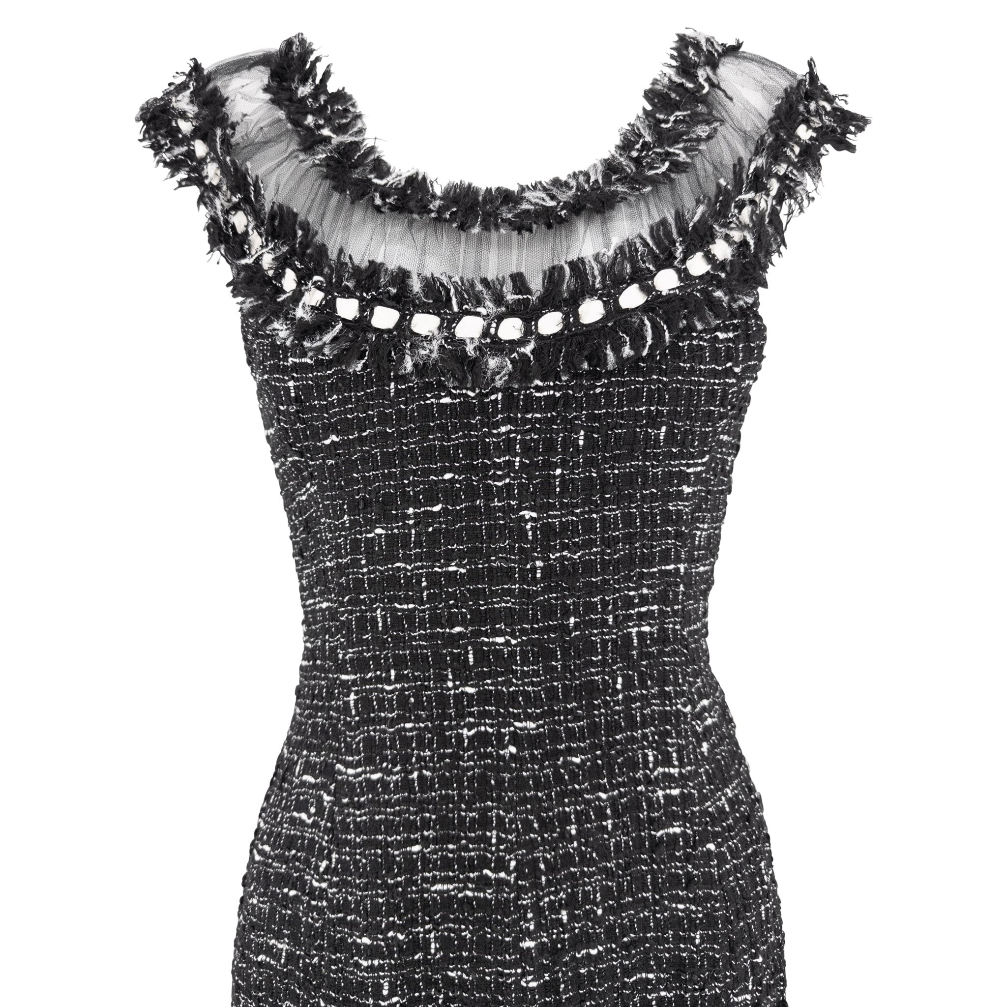 2004 Emanuel Ungaro Black Tweed Sheer Mesh Flared Midi Dress - RealList