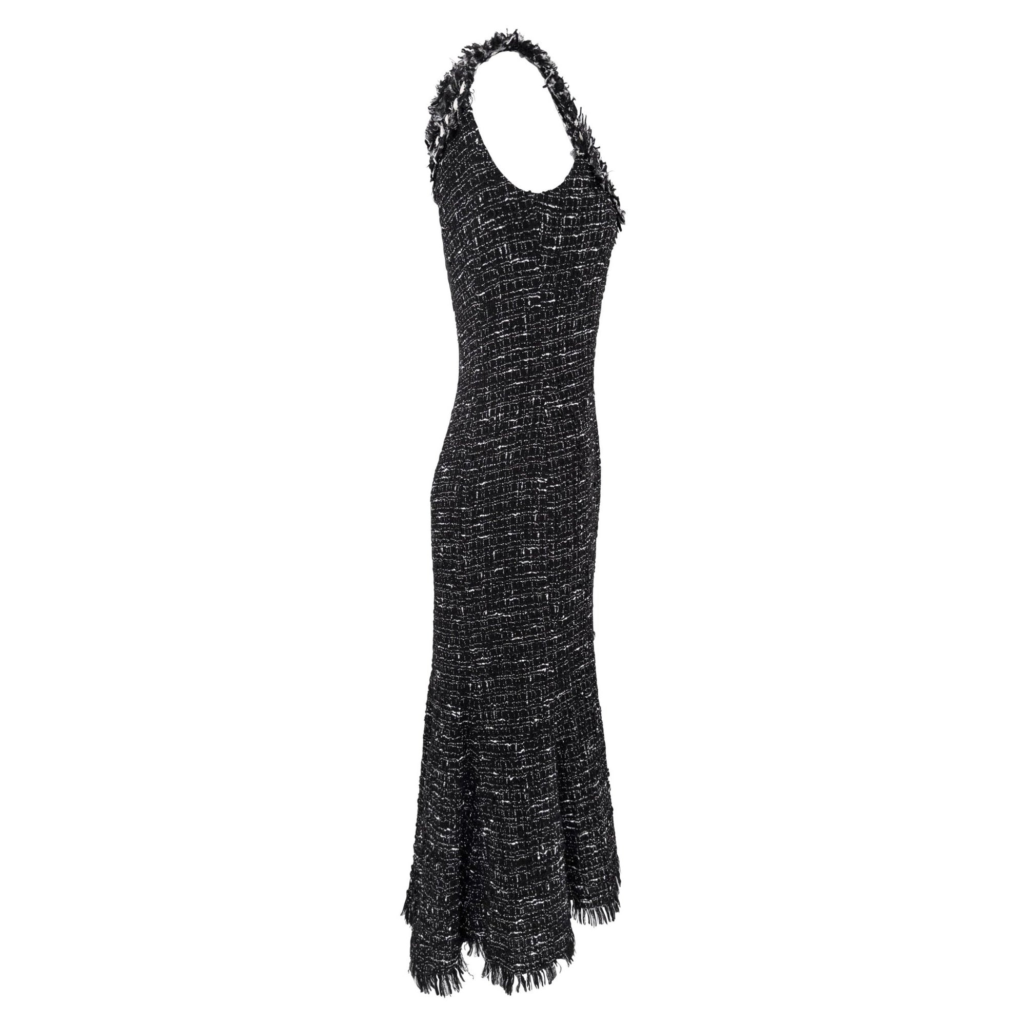 2004 Emanuel Ungaro Black Tweed Sheer Mesh Flared Midi Dress - RealList