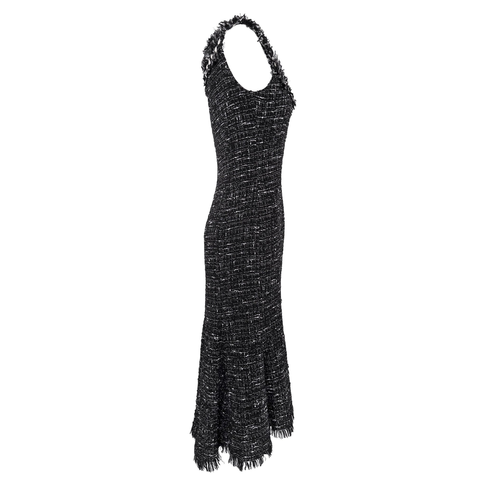 2004 Emanuel Ungaro Black Tweed Sheer Mesh Flared Midi Dress - RealList