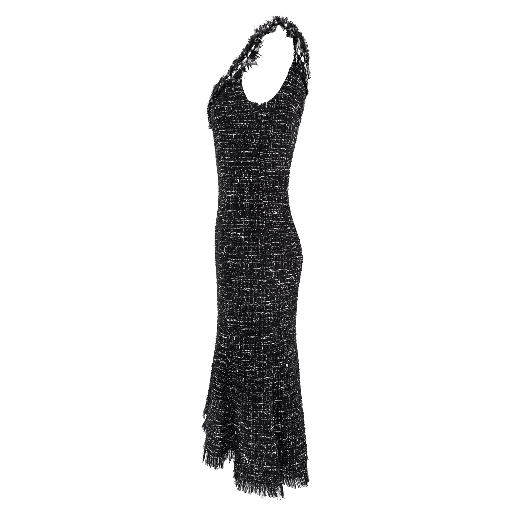 2004 Emanuel Ungaro Black Tweed Sheer Mesh Flared Midi Dress - RealList