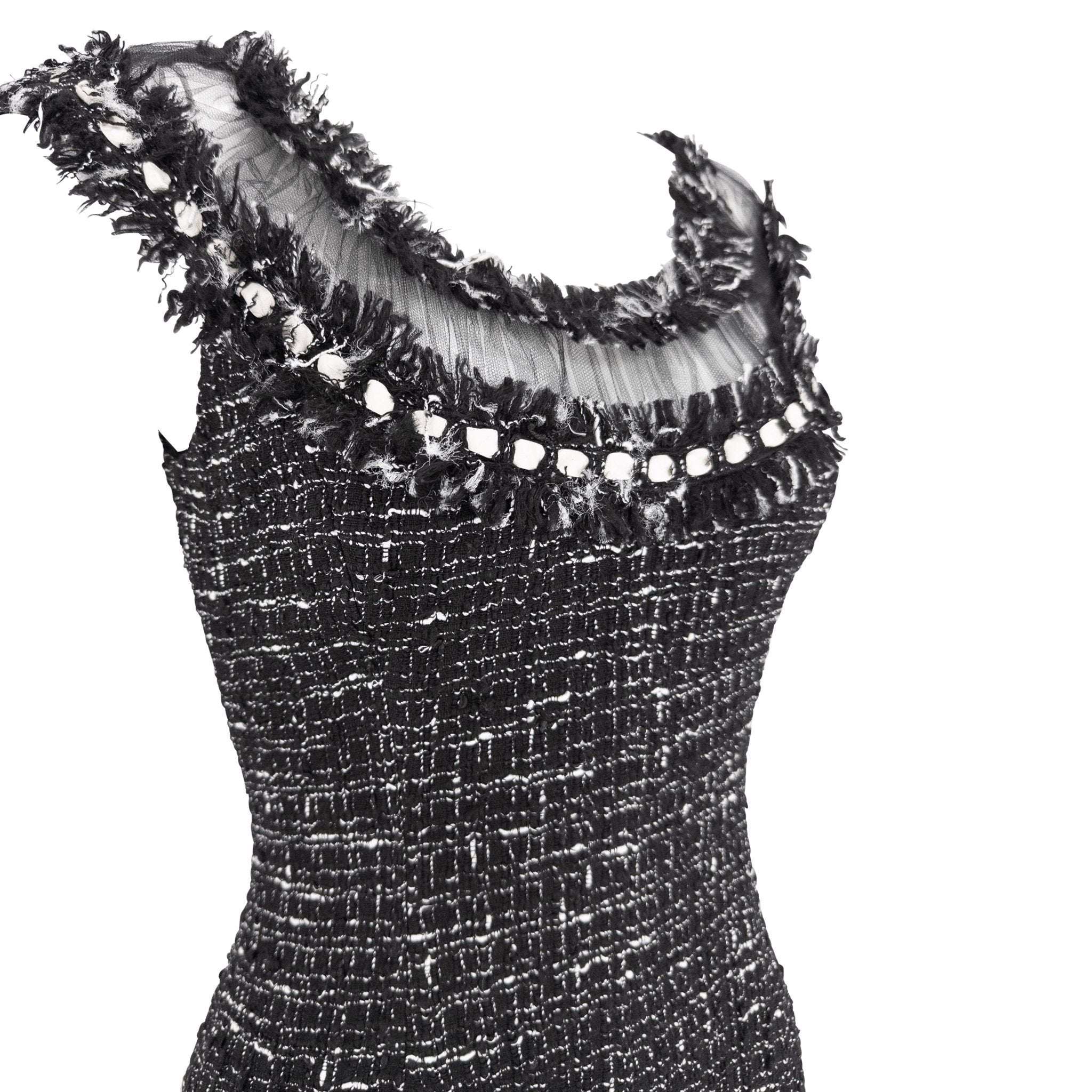 2004 Emanuel Ungaro Black Tweed Sheer Mesh Flared Midi Dress - RealList
