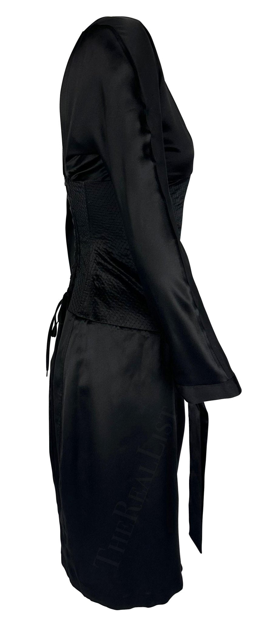 2004 Roberto Cavalli Corset Boned Lace - Up Quilted Satin Plunge Dress - RealList