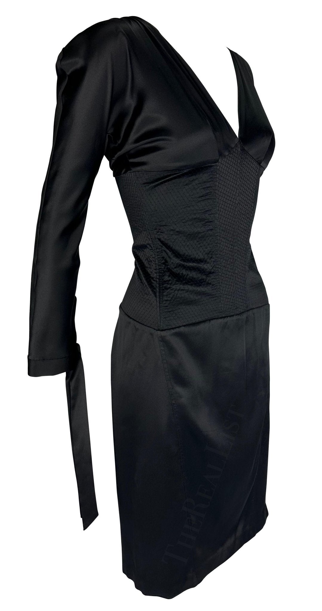 2004 Roberto Cavalli Corset Boned Lace - Up Quilted Satin Plunge Dress - RealList