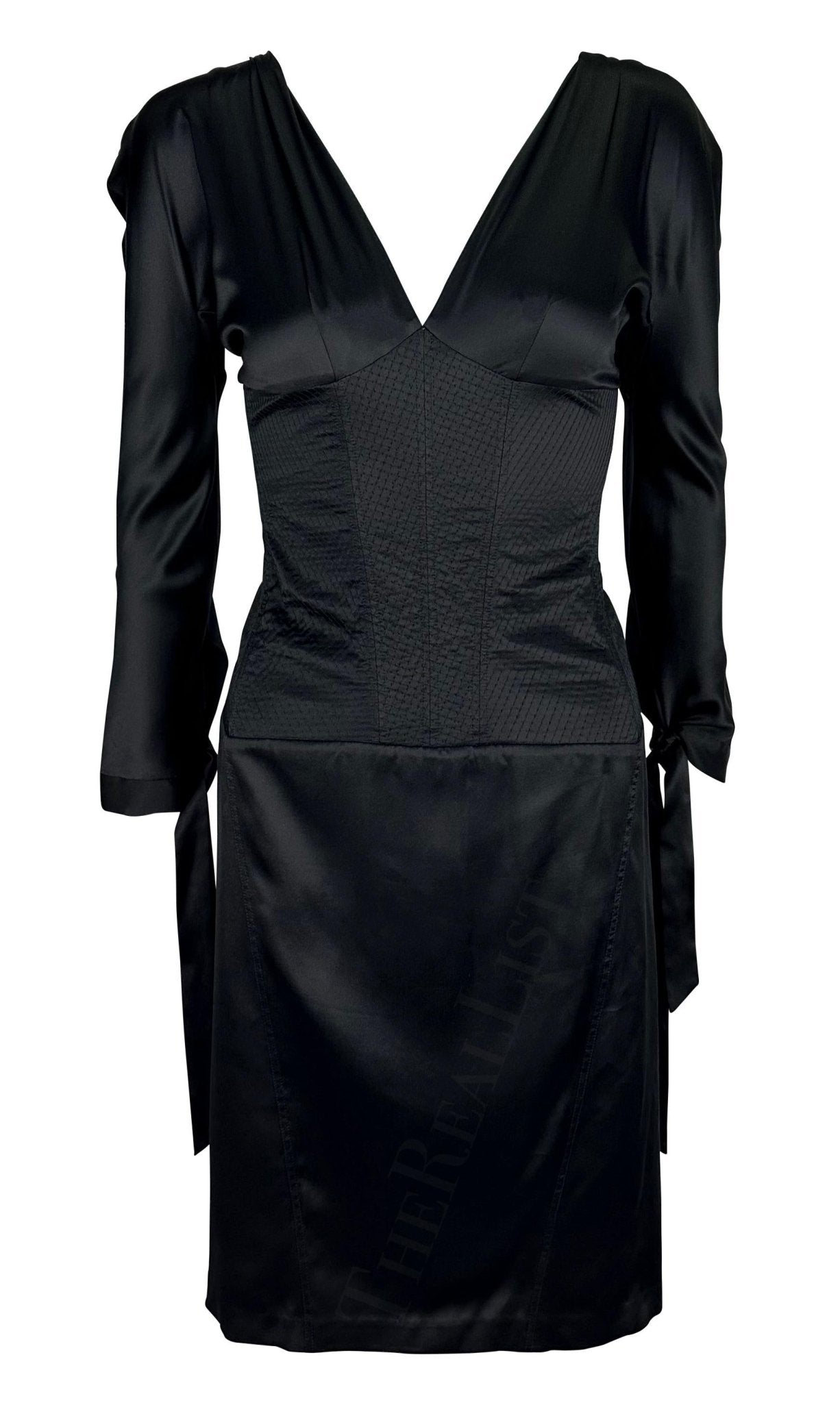 2004 Roberto Cavalli Corset Boned Lace - Up Quilted Satin Plunge Dress - RealList