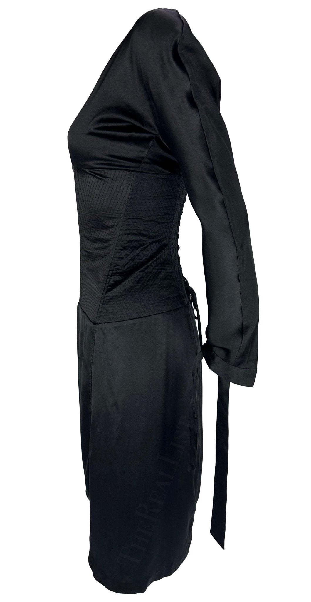 2004 Roberto Cavalli Corset Boned Lace - Up Quilted Satin Plunge Dress - RealList
