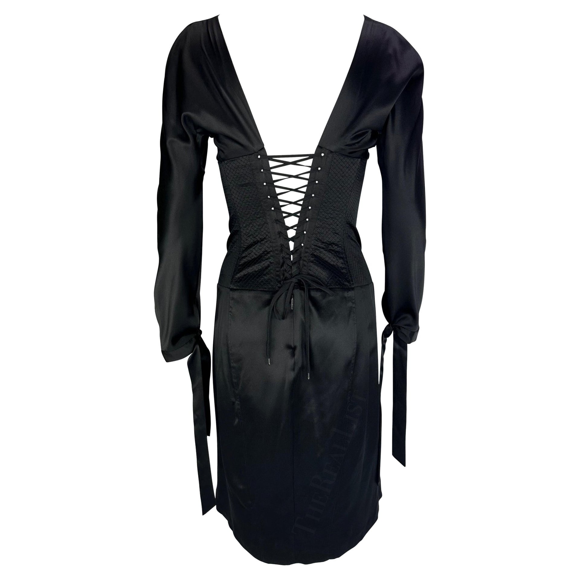 2004 Roberto Cavalli Corset Boned Lace - Up Quilted Satin Plunge Dress - RealList