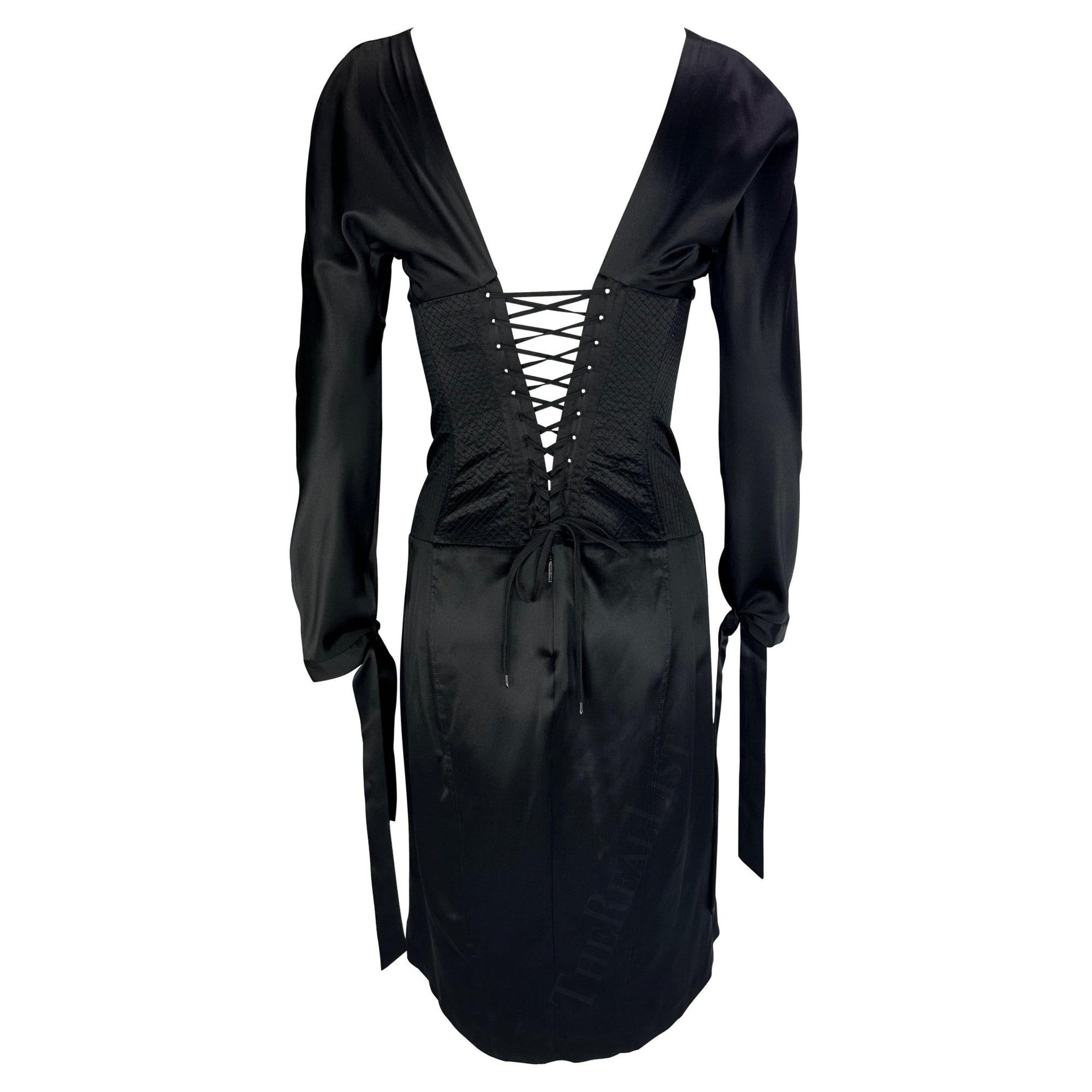 2004 Roberto Cavalli Corset Boned Lace - Up Quilted Satin Plunge Dress - RealList