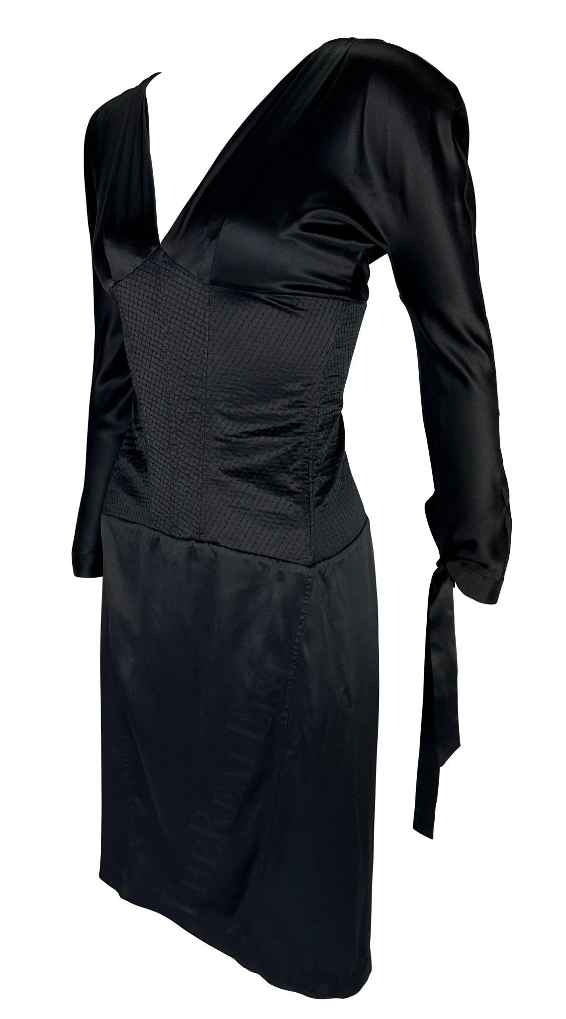 2004 Roberto Cavalli Corset Boned Lace - Up Quilted Satin Plunge Dress - RealList