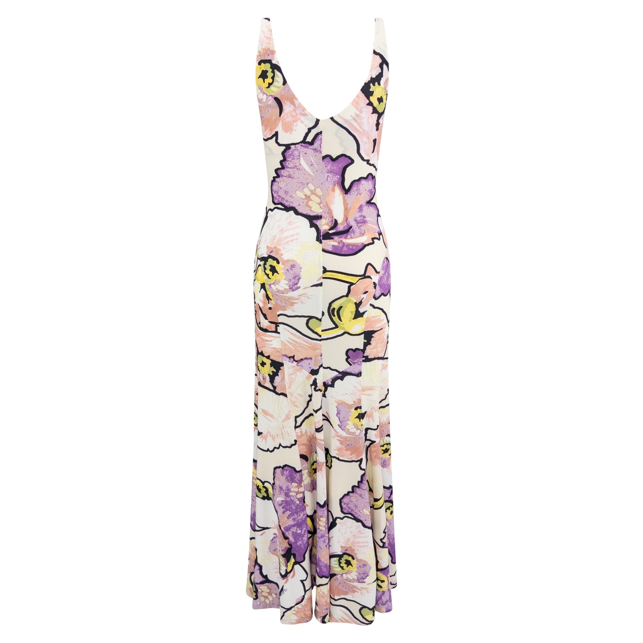 2005 Roberto Cavalli White Stretch Purple Floral Serpent Maxi Dress - RealList