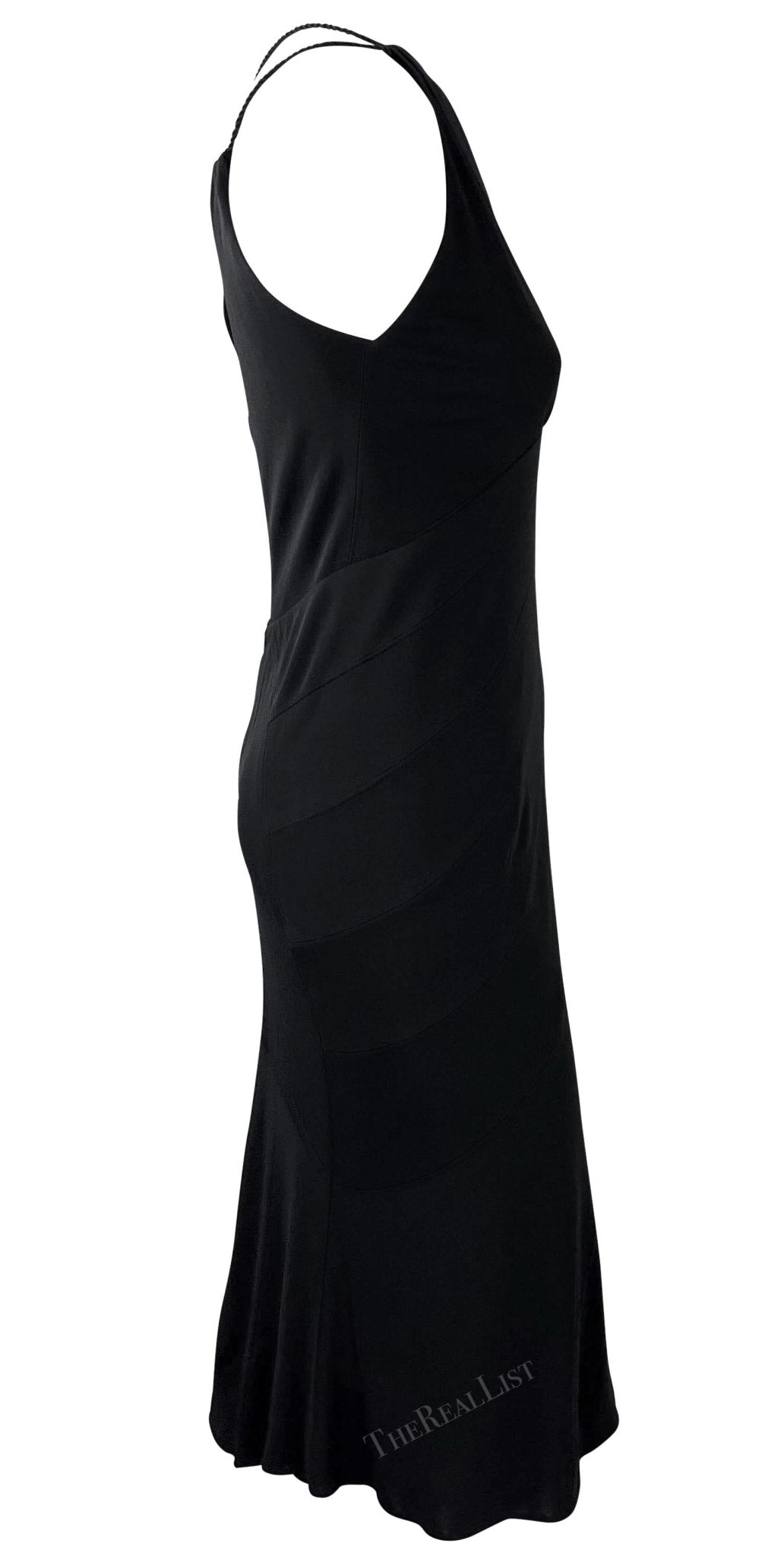 2005 Yigal Azrouel Black Bodycon Stretch Satin Rope Strap Dress - RealList