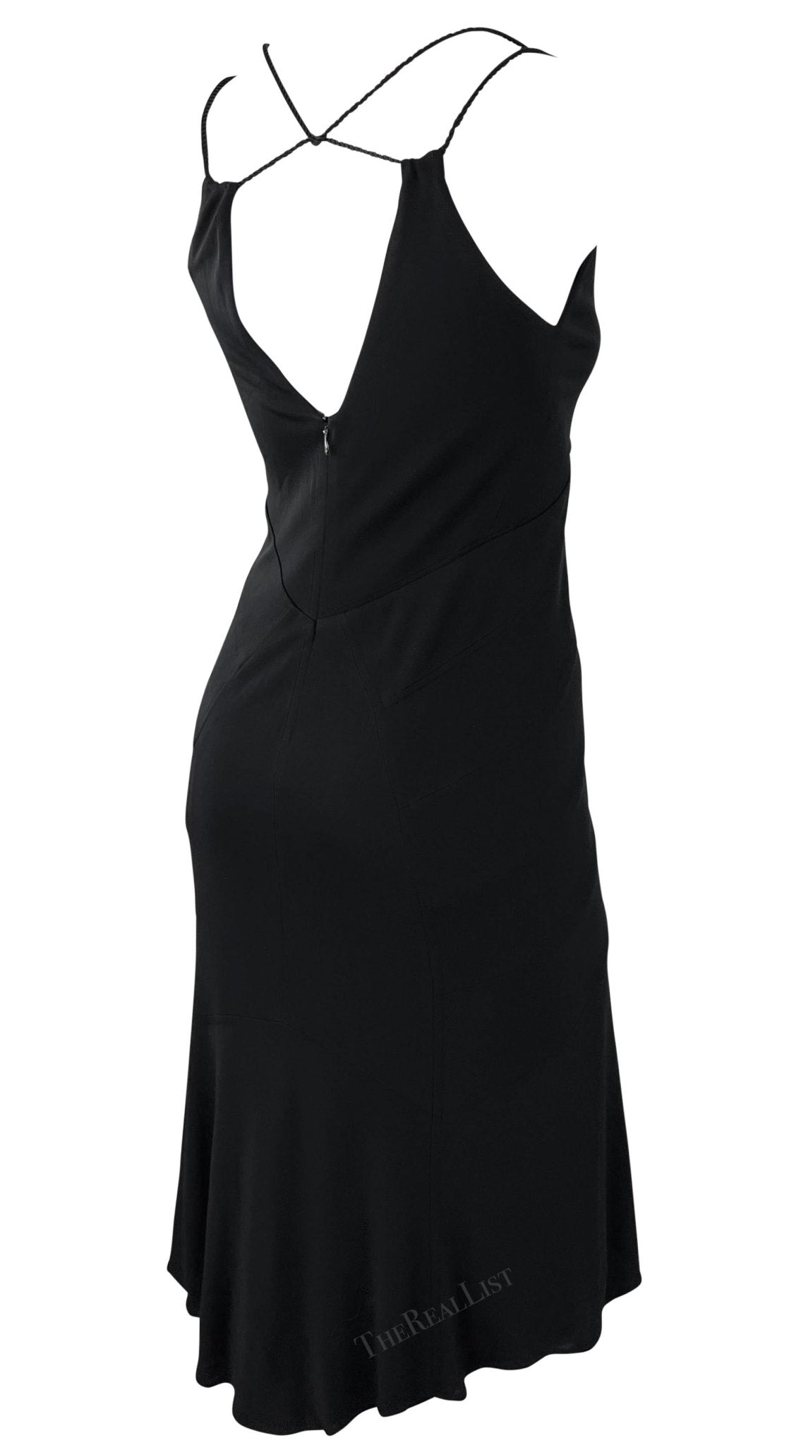 2005 Yigal Azrouel Black Bodycon Stretch Satin Rope Strap Dress - RealList