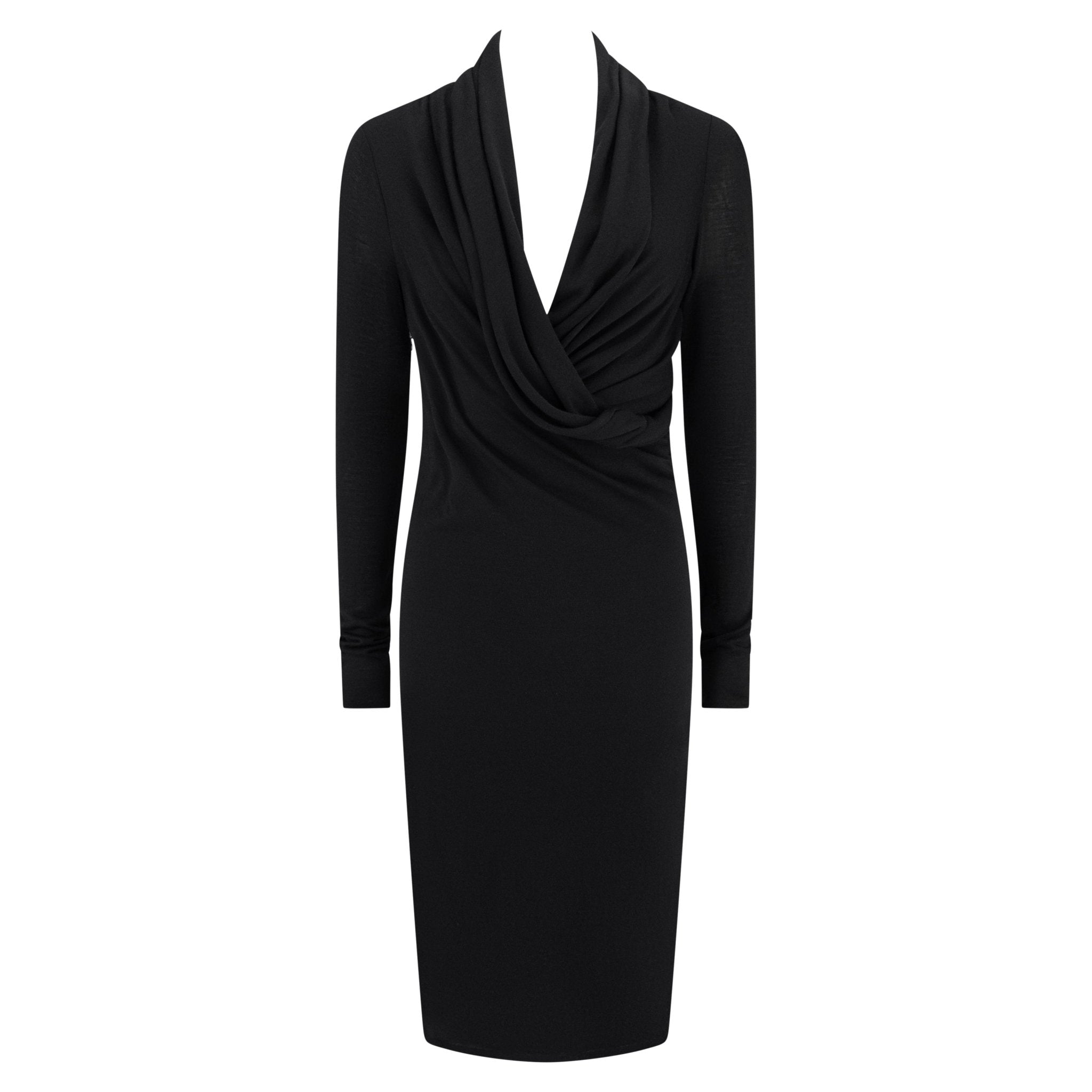 2008 Alexander McQueen Black Stretch Jersey Plunging Cowl Long Sleeve Dress - RealList