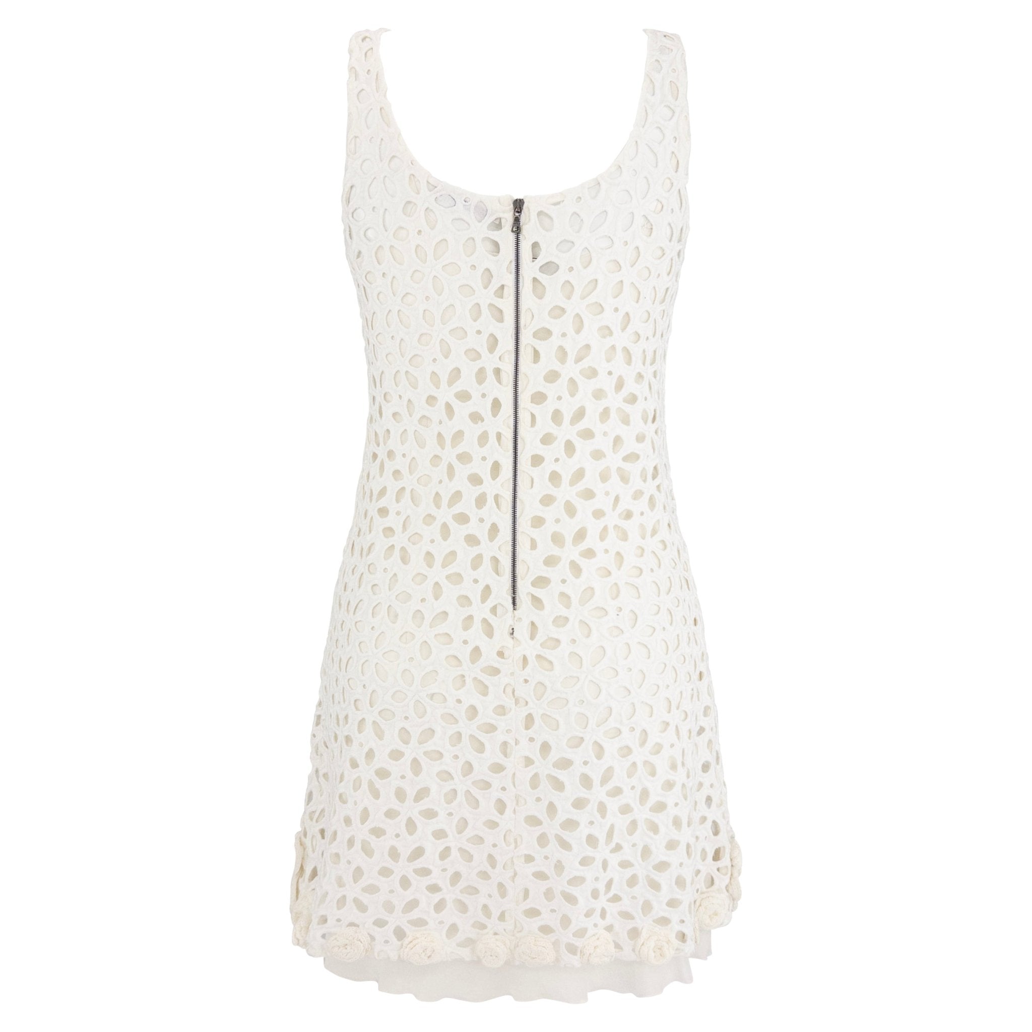 2010 Prada White Broderie Anglaise 3 - D Crochet Floral Mini Dress Set - RealList