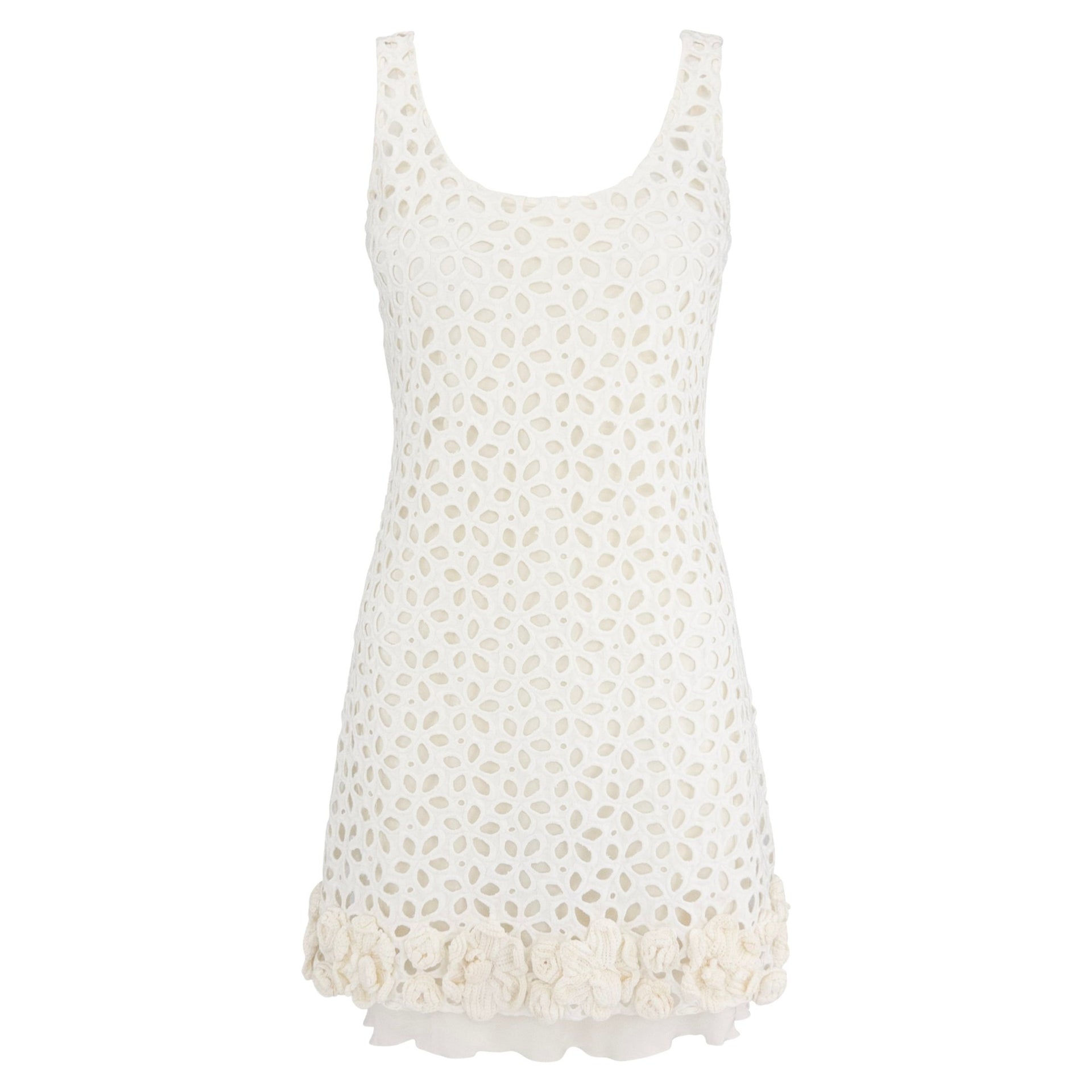 2010 Prada White Broderie Anglaise 3 - D Crochet Floral Mini Dress Set - RealList