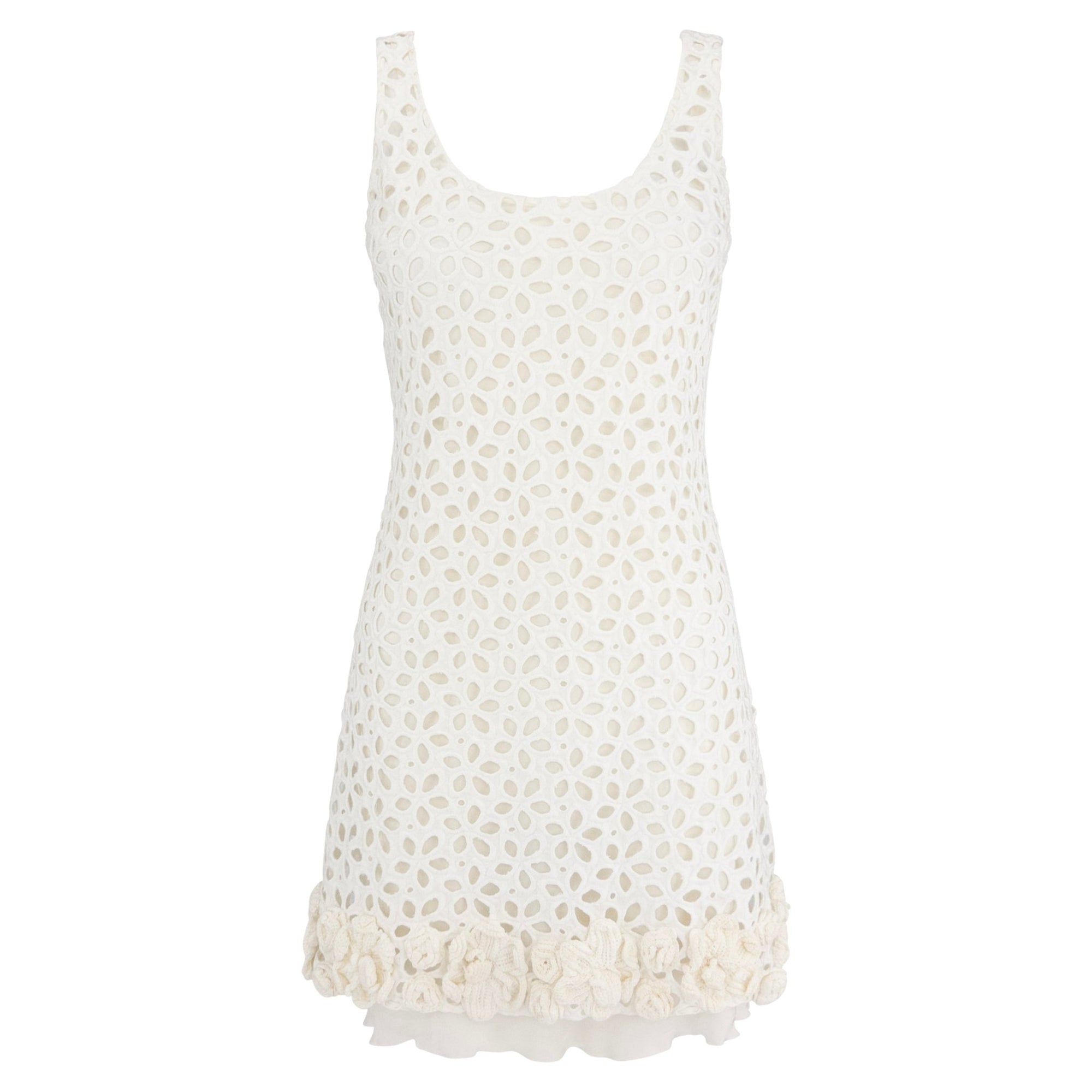 2010 Prada White Broderie Anglaise 3 - D Crochet Floral Mini Dress Set - RealList
