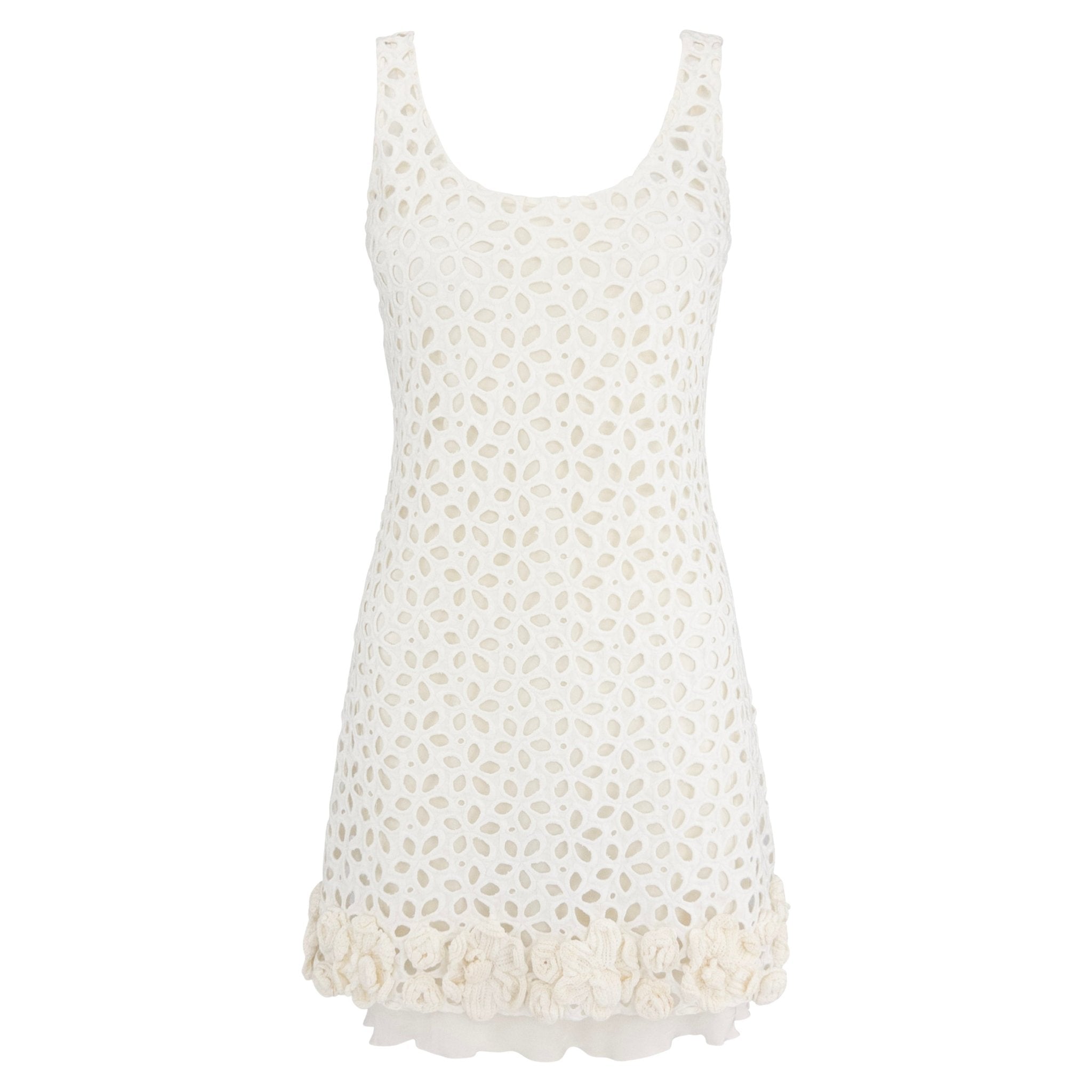 2010 Prada White Broderie Anglaise 3 - D Crochet Floral Mini Dress Set - RealList