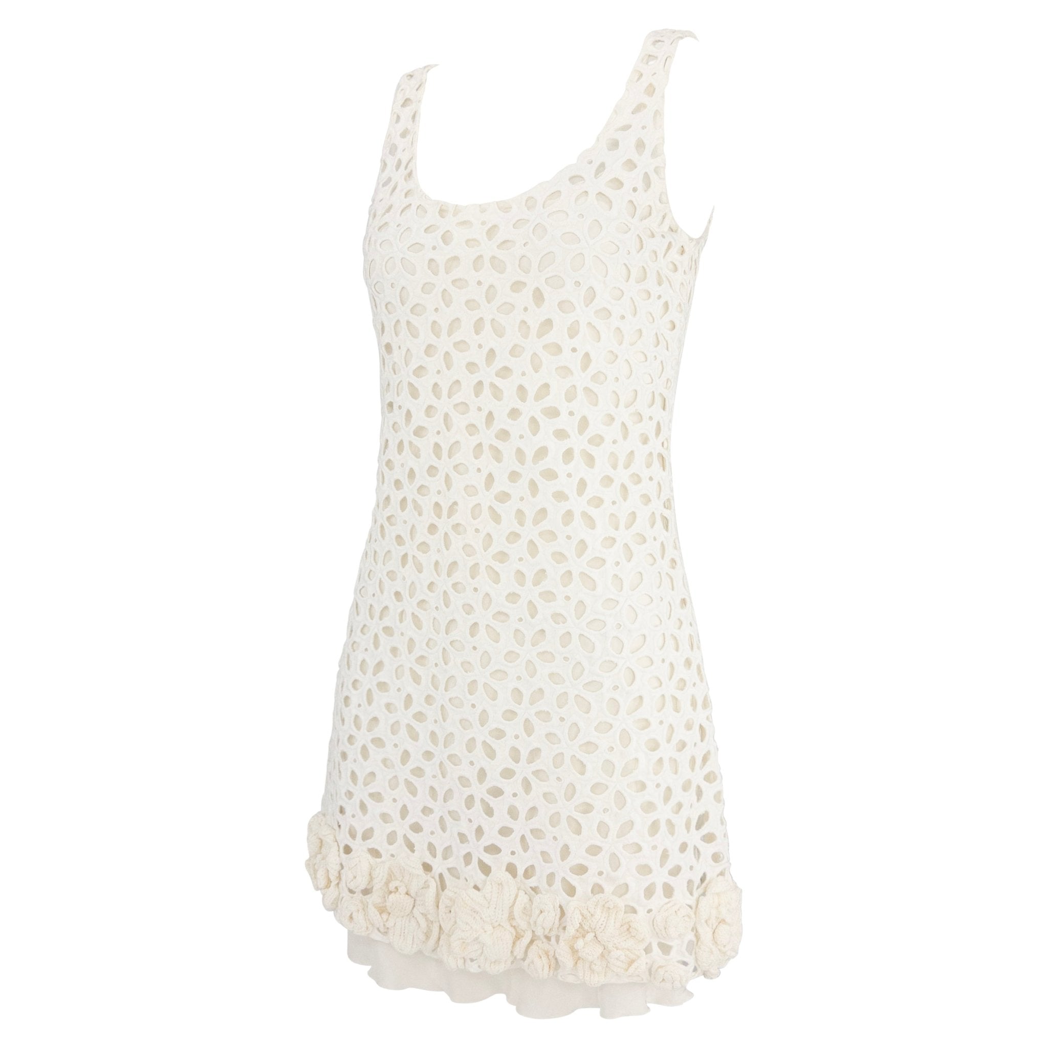 2010 Prada White Broderie Anglaise 3 - D Crochet Floral Mini Dress Set - RealList