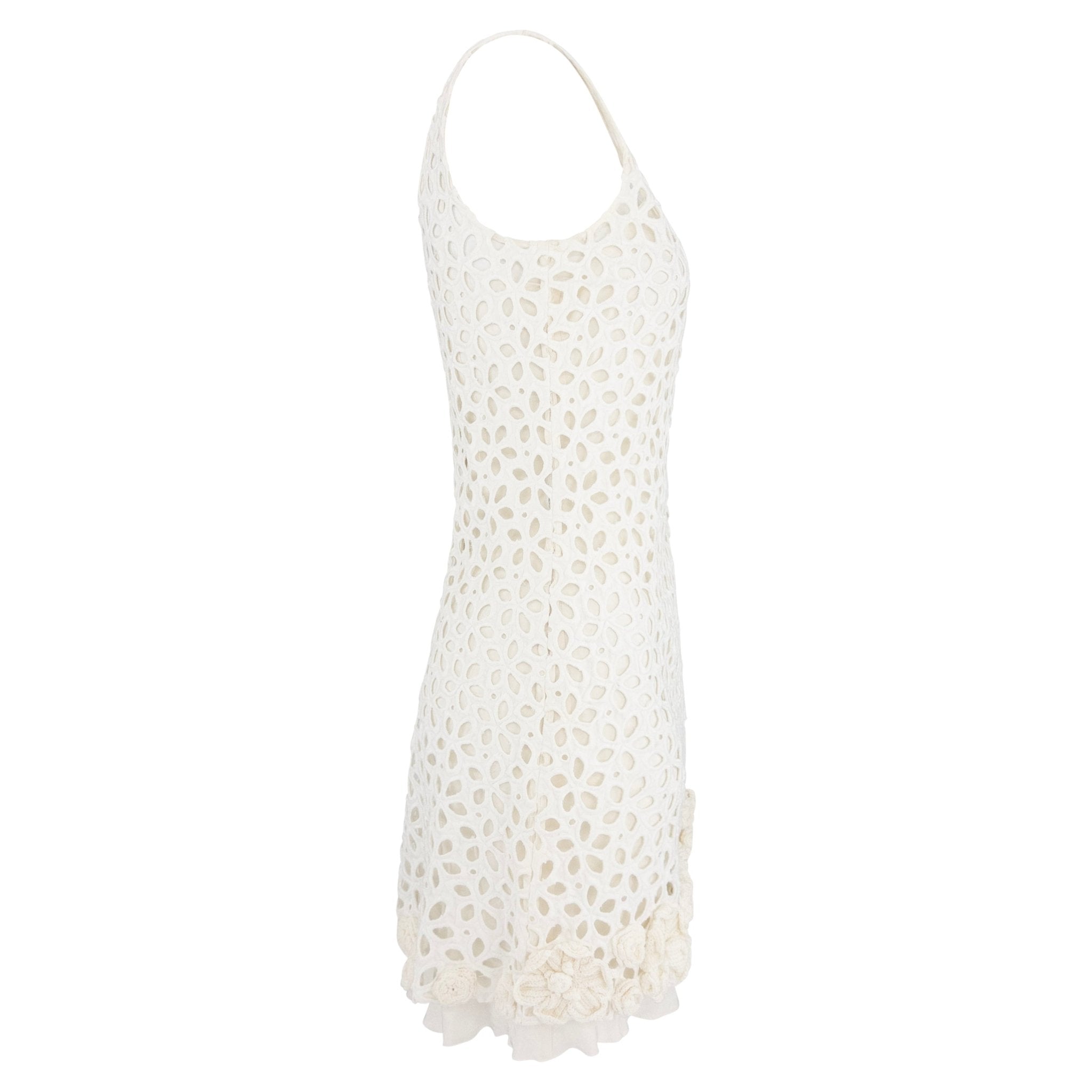 2010 Prada White Broderie Anglaise 3 - D Crochet Floral Mini Dress Set - RealList