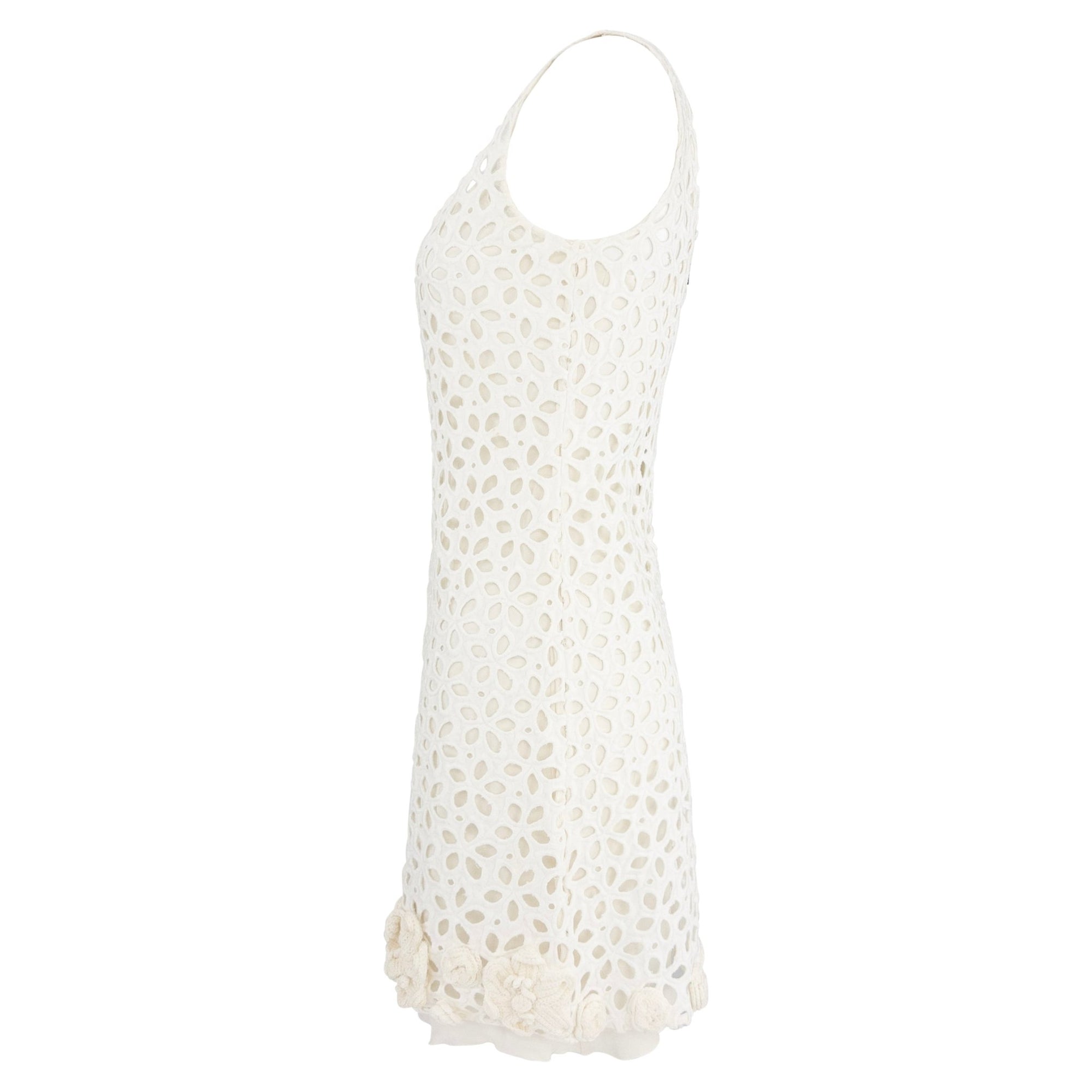 2010 Prada White Broderie Anglaise 3 - D Crochet Floral Mini Dress Set - RealList