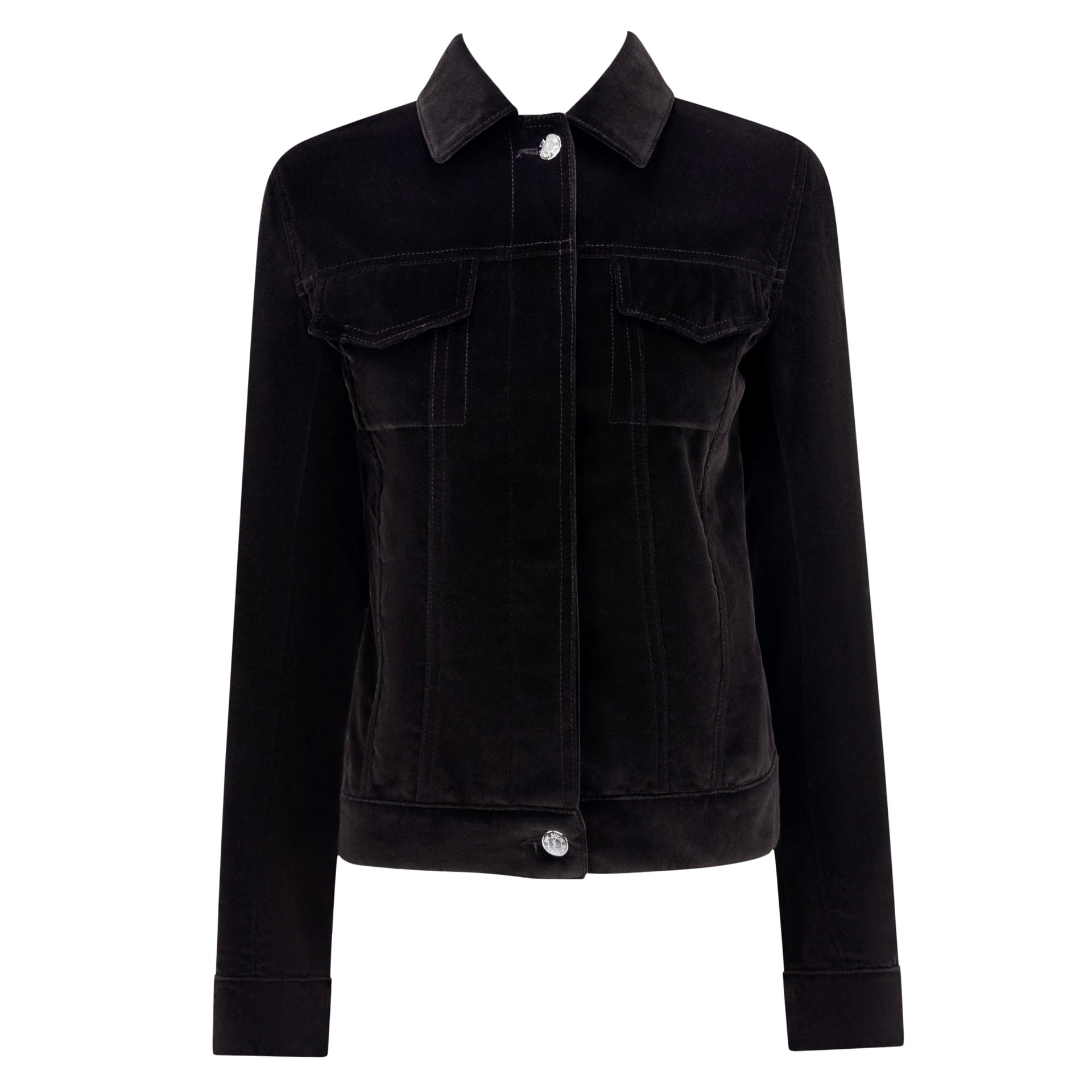 2004 Yves Saint Laurent by Tom Ford Brown Velvet Silver Button Trucker Jacket