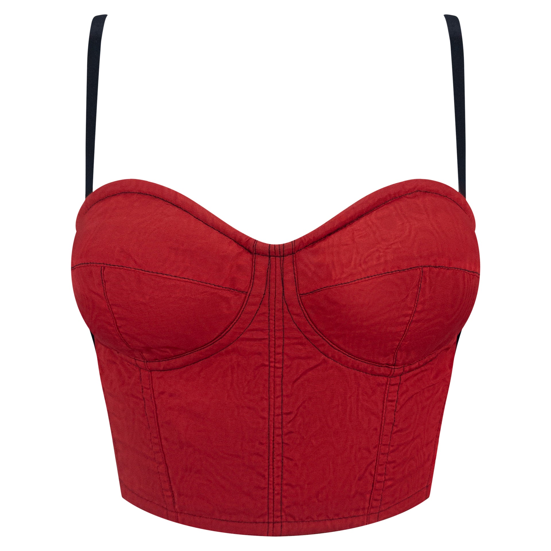 F/W 1991 Dolce & Gabbana Runway Red Moire Satin Bustier Backless Crop Top
