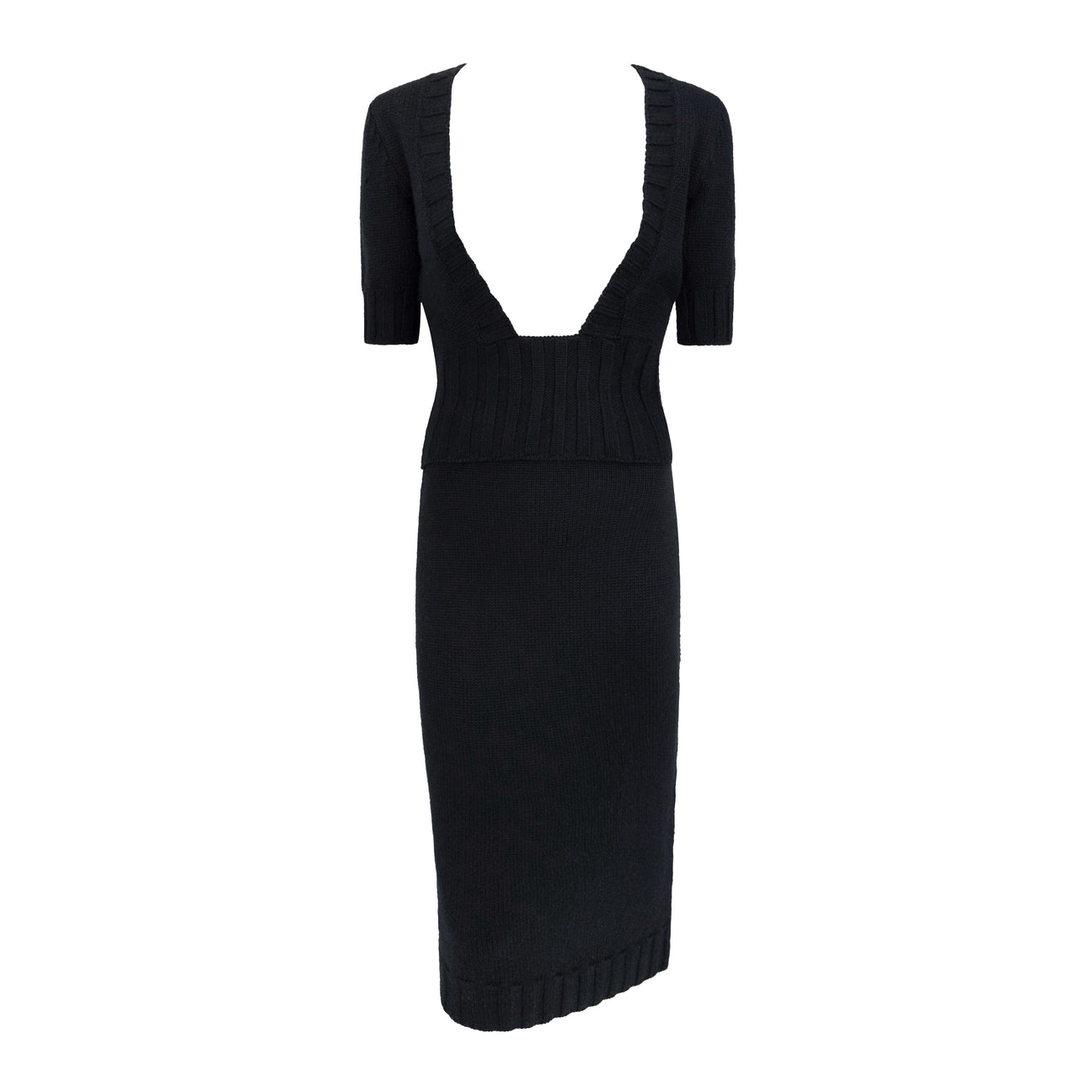 F/W 1998 Dolce & Gabbana Backless Virgin Wool Black Cropped Top Skirt Set