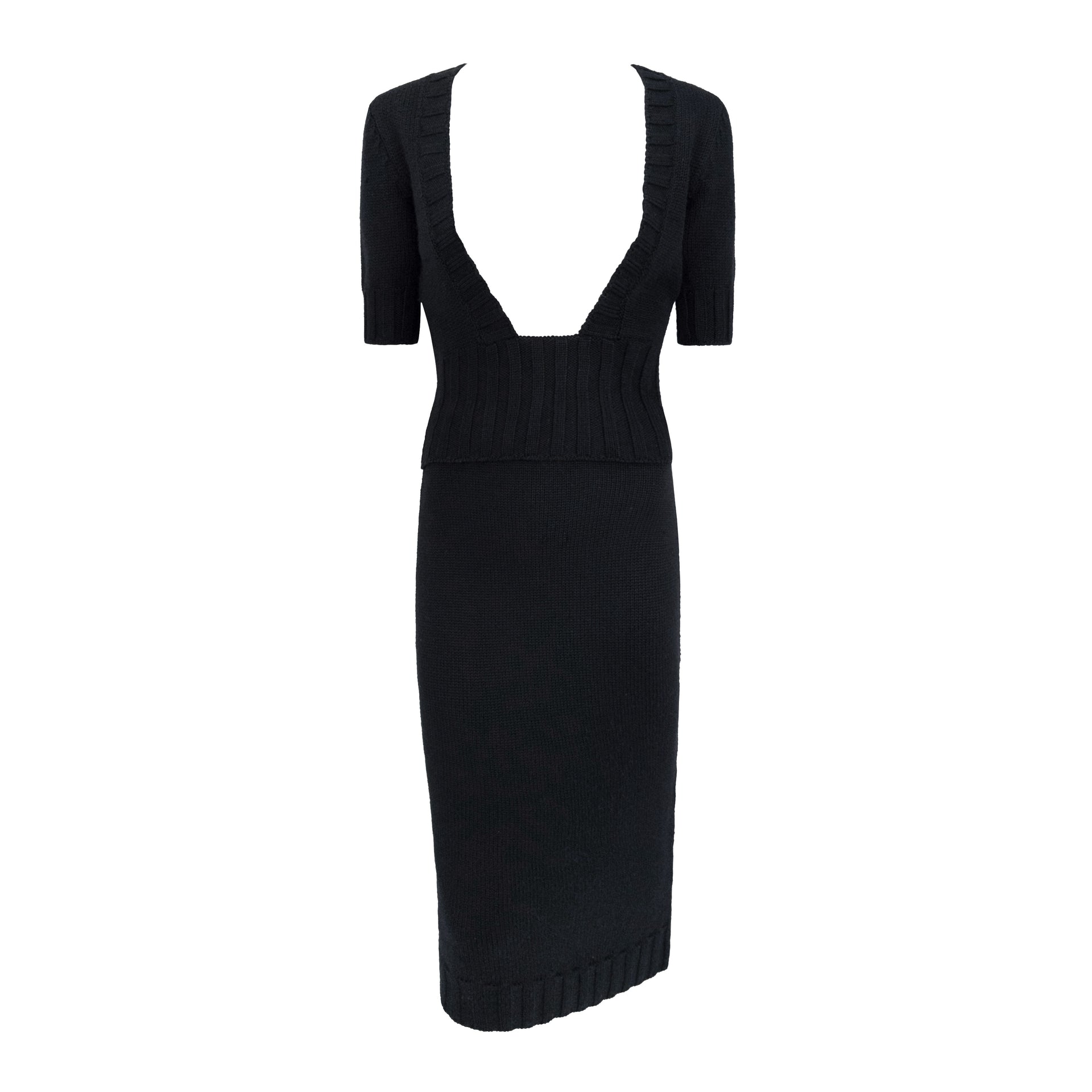 F/W 1998 Dolce & Gabbana Backless Virgin Wool Black Cropped Top Skirt Set