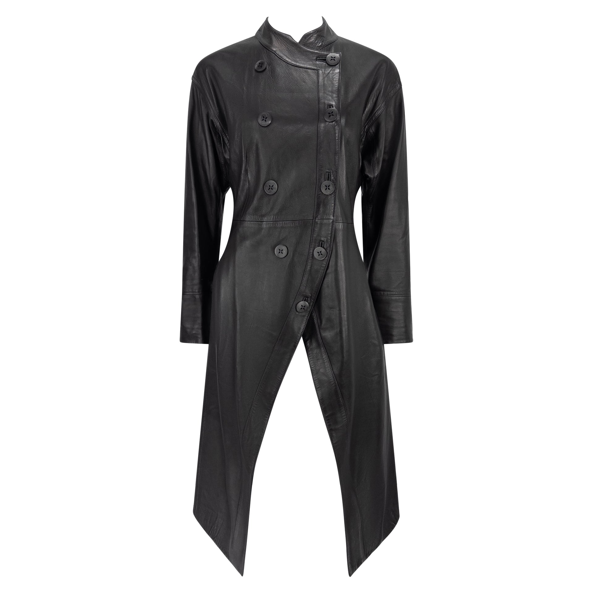 2002 John Galliano Black Lambskin Leather Double Breasted Coat