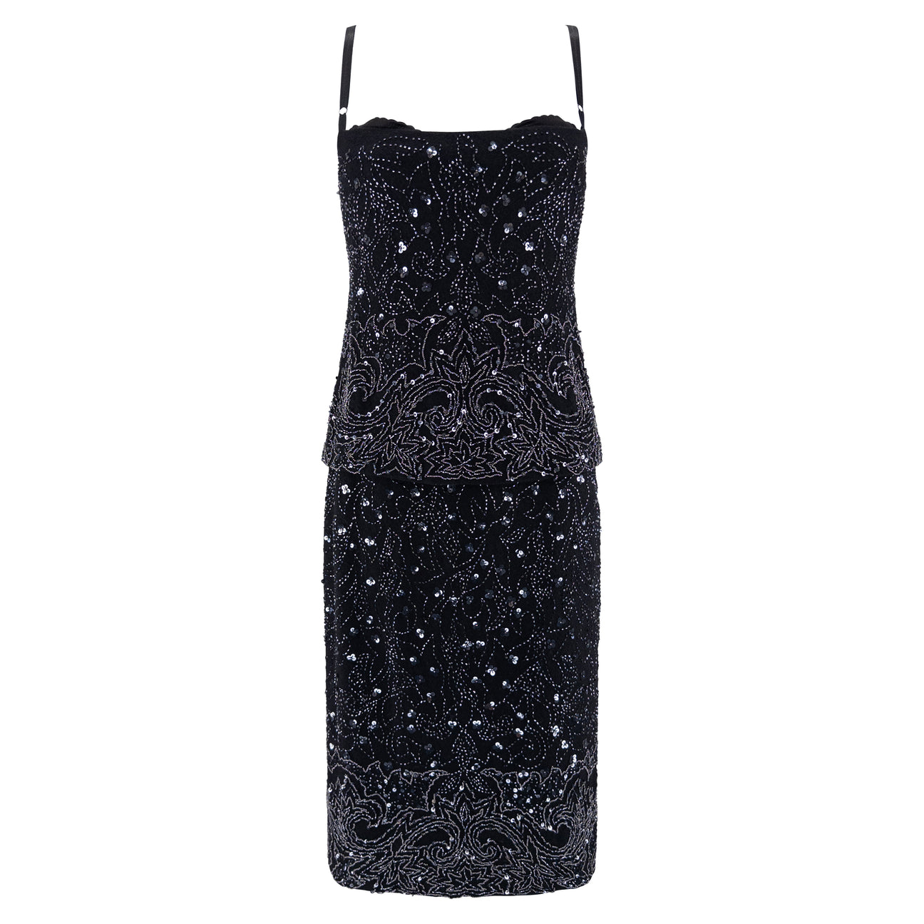 S/S 1999 Dolce & Gabbana Black Wool Beaded Bustier Skirt Set