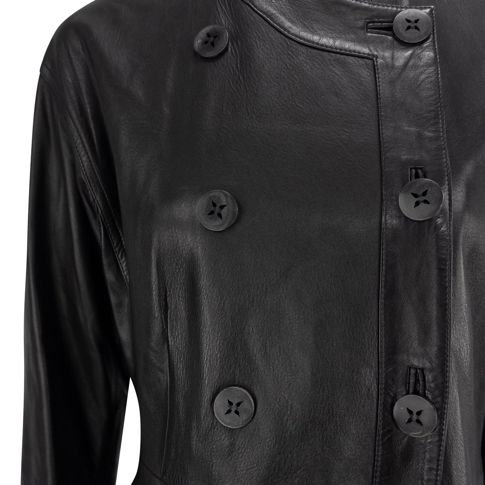 2002 John Galliano Black Lambskin Leather Double Breasted Coat