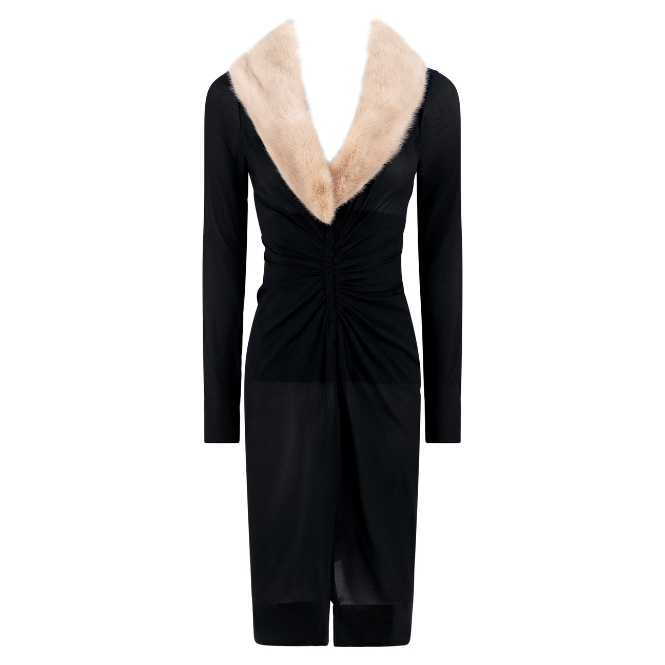 S/S 1998 Dolce & Gabbana Corseted Black Beige Mink Fur Trim Dress