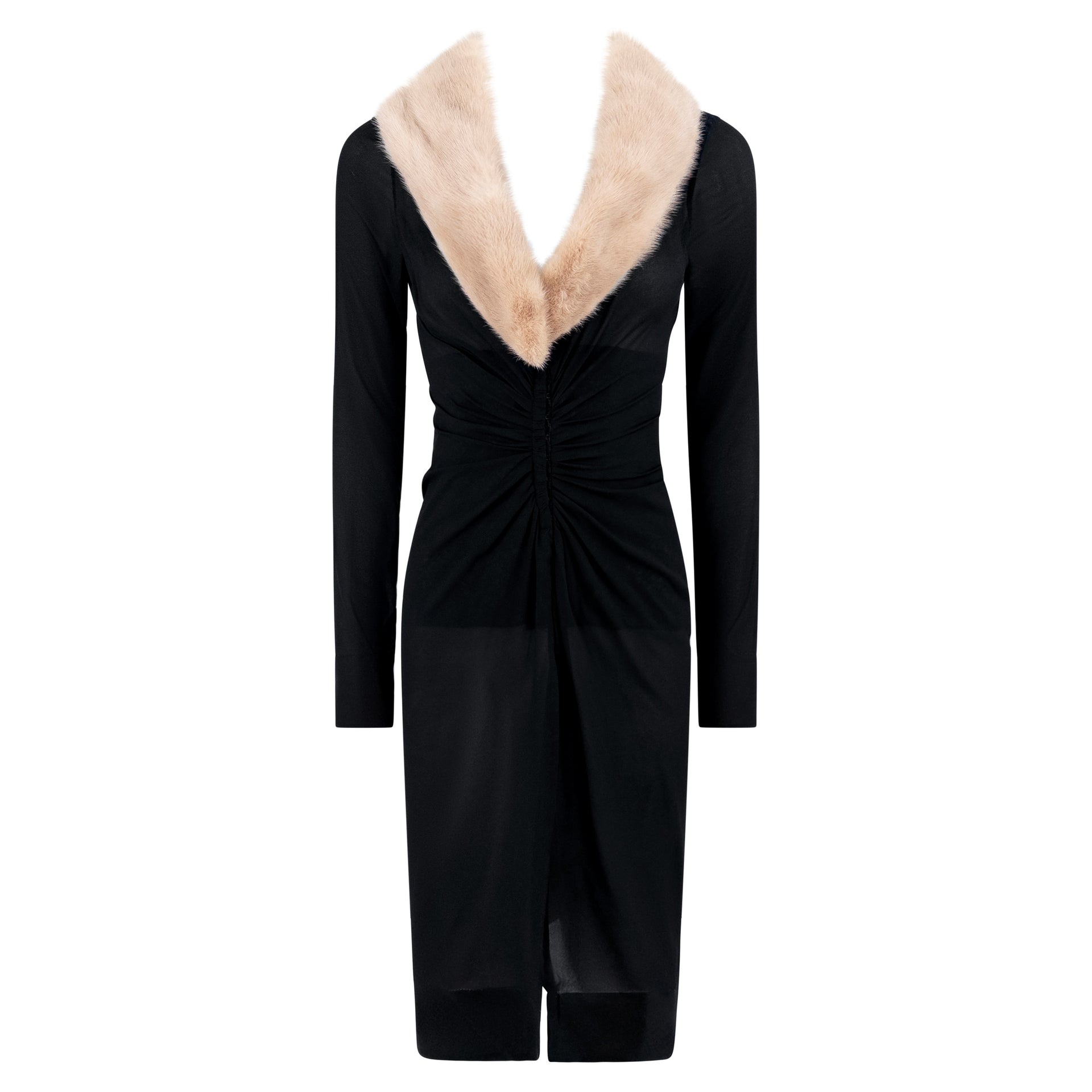 S/S 1998 Dolce & Gabbana Corseted Black Beige Mink Fur Trim Dress