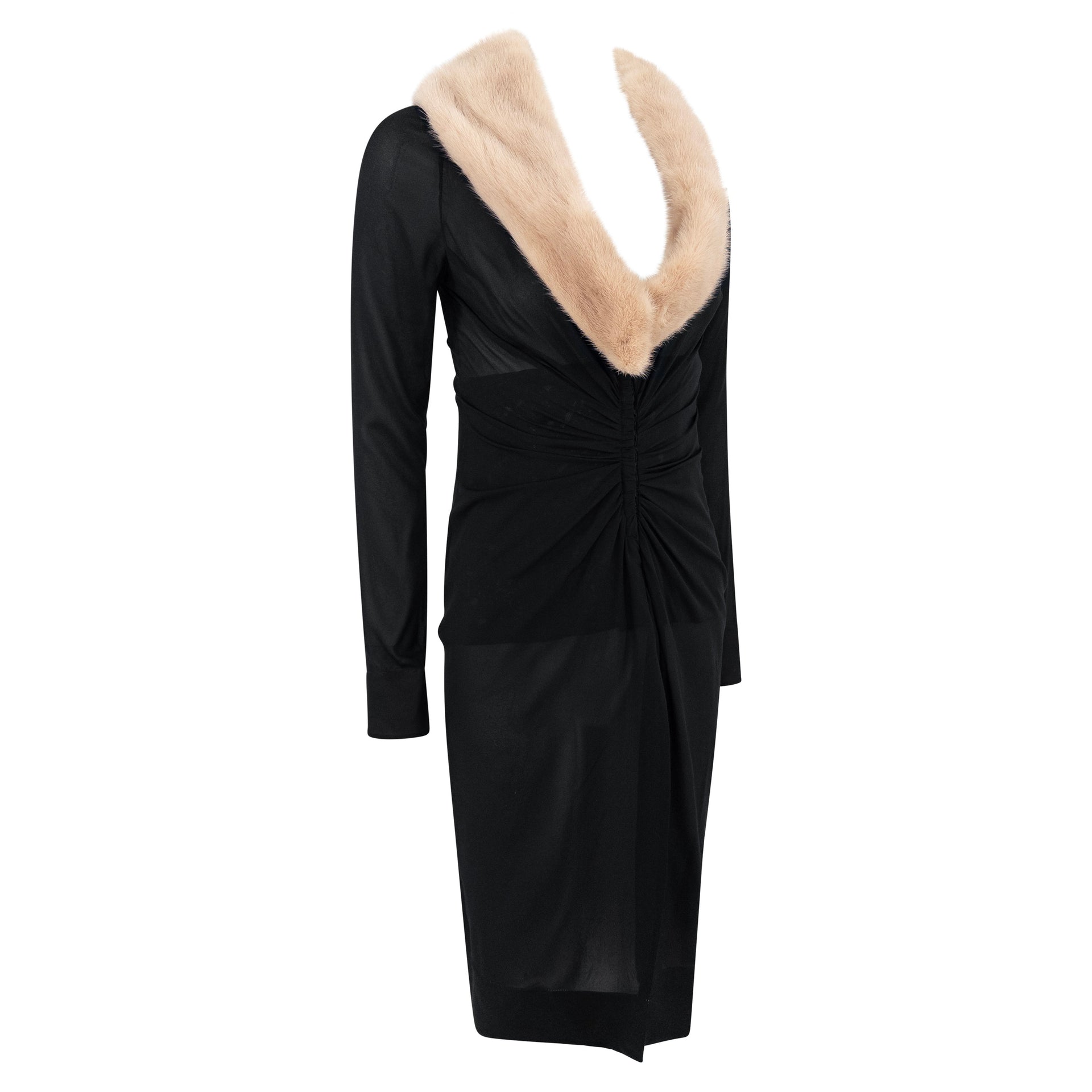 S/S 1998 Dolce & Gabbana Corseted Black Beige Mink Fur Trim Dress