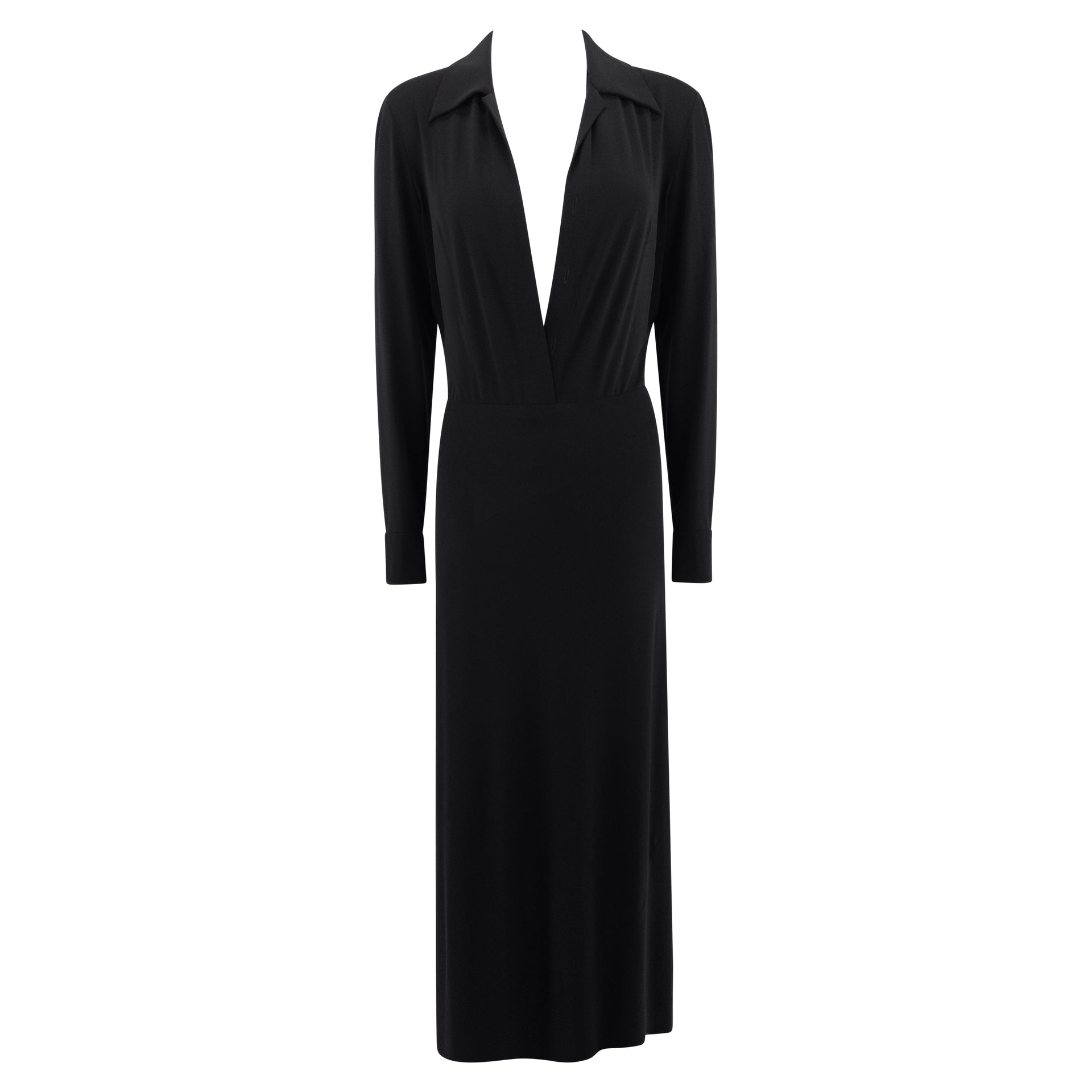 S/S 1996 Donna Karan Black Bodycon Plunging Bodysuit Maxi Dress