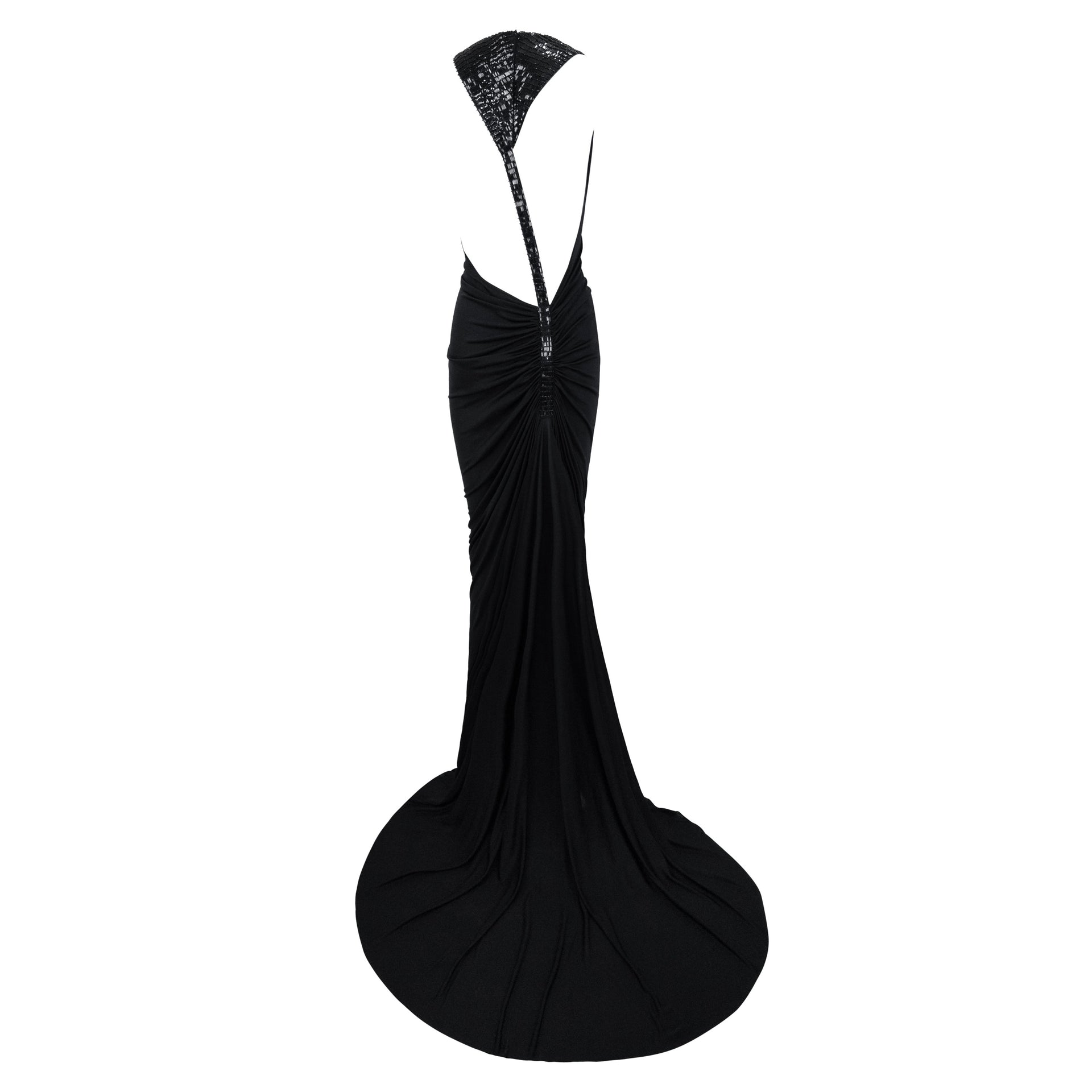 S/S 2001 Gianni Versace by Donatella Runway Sheer Black Backless Sequin Gown