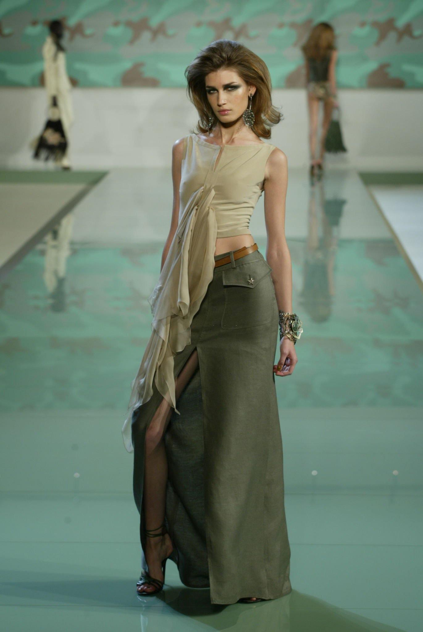 S/S 2003 Valentino Garavani Runway Black Raw Silk Cargo Pocket Maxi Skirt
