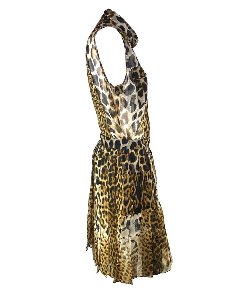 S/S 2002 Yves Saint Laurent by Tom Ford Sheer Jaguar Print Silk Skirt Set