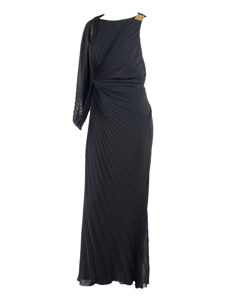 F/W 2000 Gianni Versace by Donatella Black Pleated Gown Greek Key Buckle