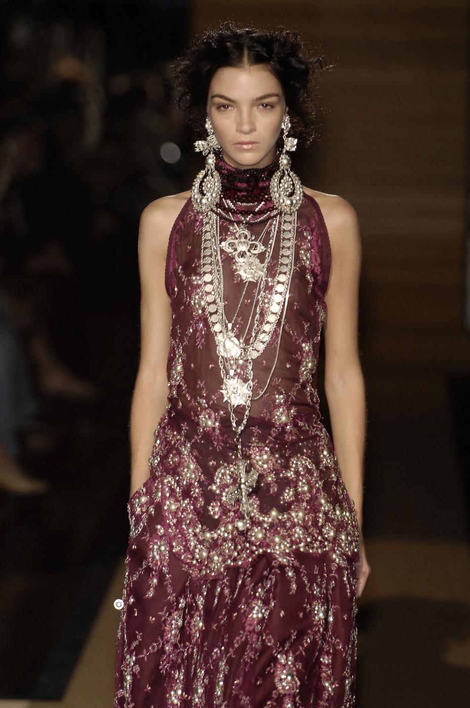 S/S 2006 Gianfranco Ferré Sheer Turquoise Beaded Lace Sleeveless Brown Tunic Top