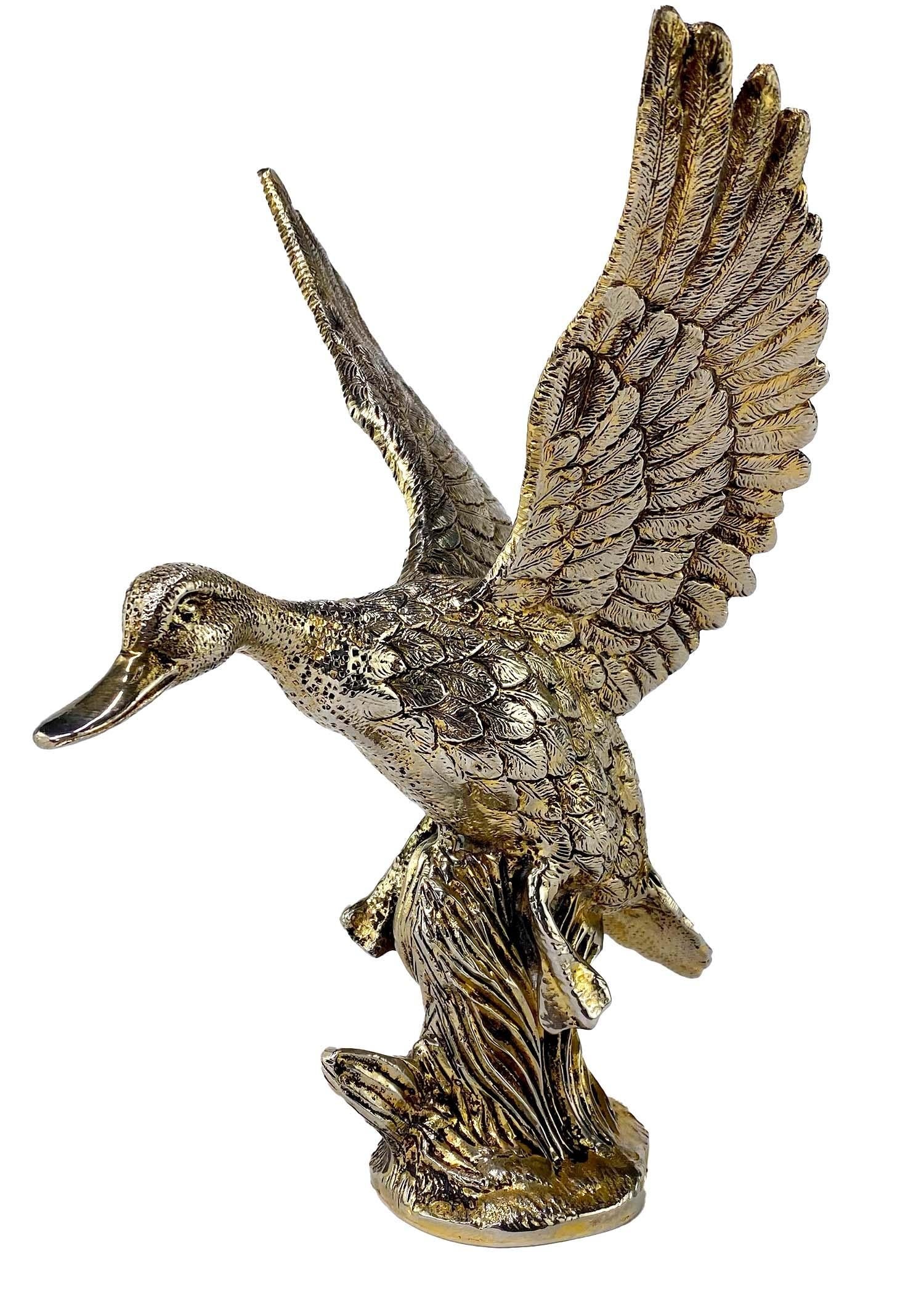 1970s Gucci Mallard Duck Gold Washed Metal Figural Statue
